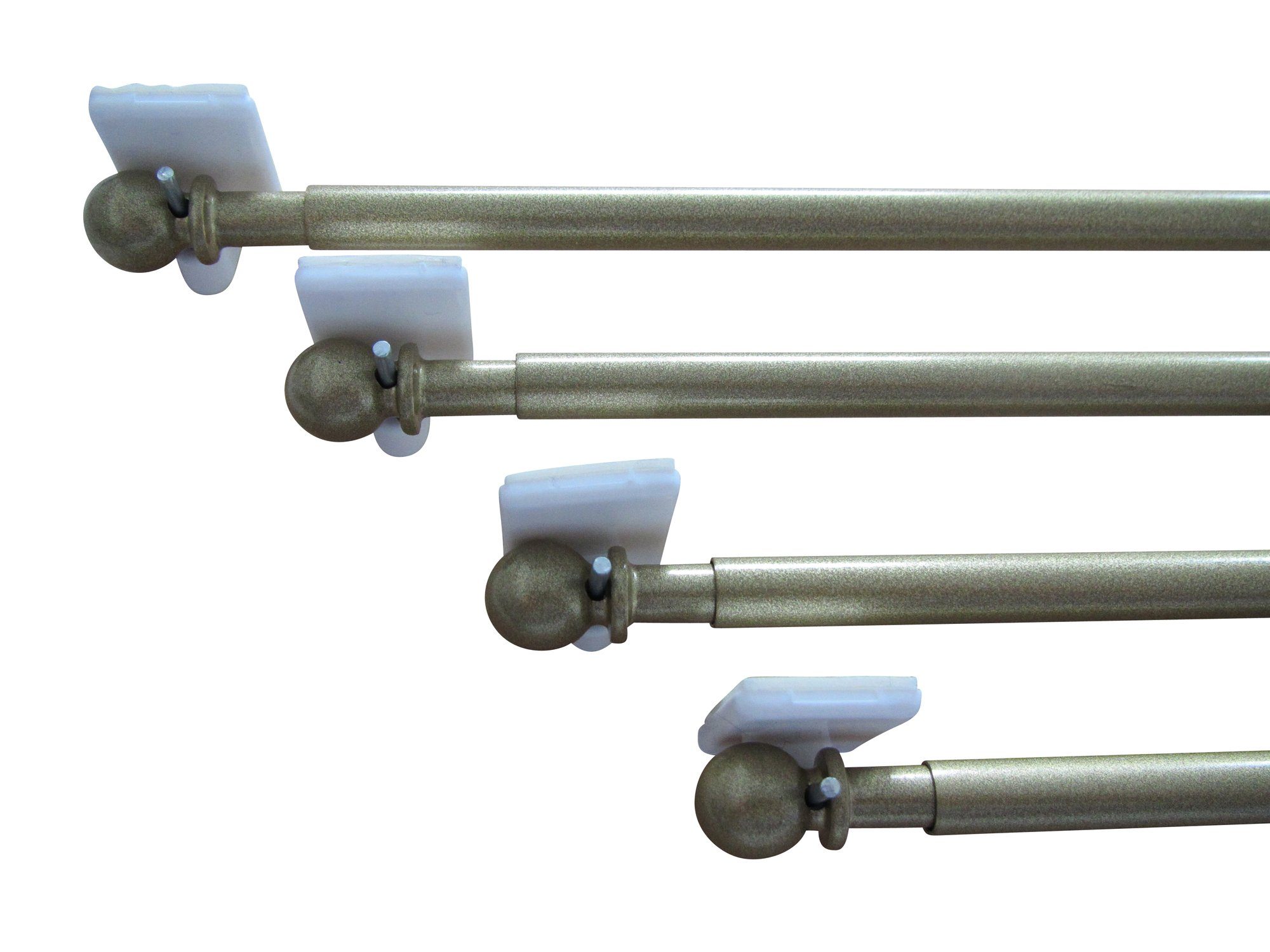 rewagi Vitragenstange 4 Vitragenstangen mit 8 Klebehaken & 8 Metallhaken, ausziehbar, geklebt, Verschraubt, Ø 8 mm, Farbe Messing, Länge: 30-40cm, 40-60cm, 60-90 cm, 90- 130 cm