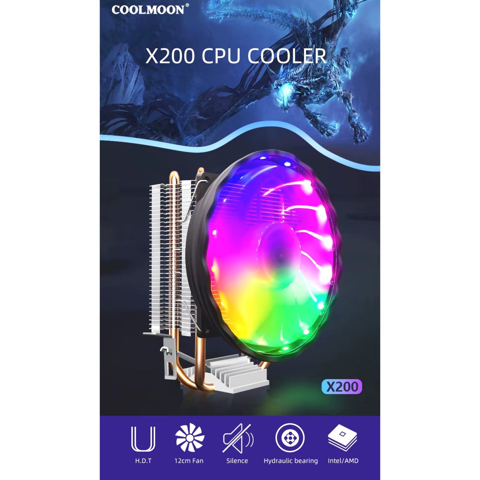 BRAINZAP CPU Kühler RGB CPU-Kühler 100W TDP, Luftkühlung, RGB-Beleuchtung, 100W TDP, PWM, Aluminium, 4-Pin