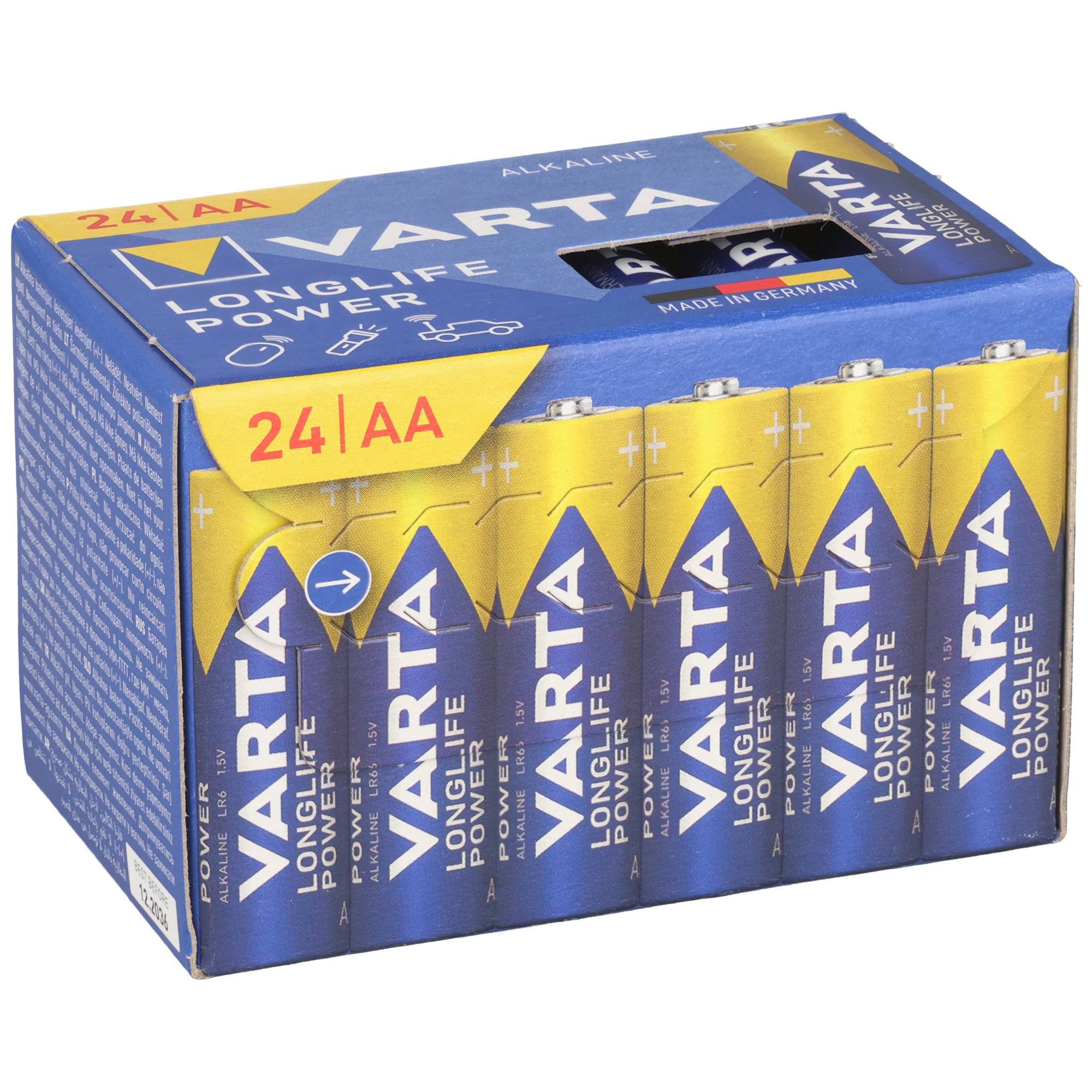 VARTA Varta Batterie Alkaline, Mignon, AA, LR06, 1.5V Longlife Power, Retai Batterie, (1,5 V)