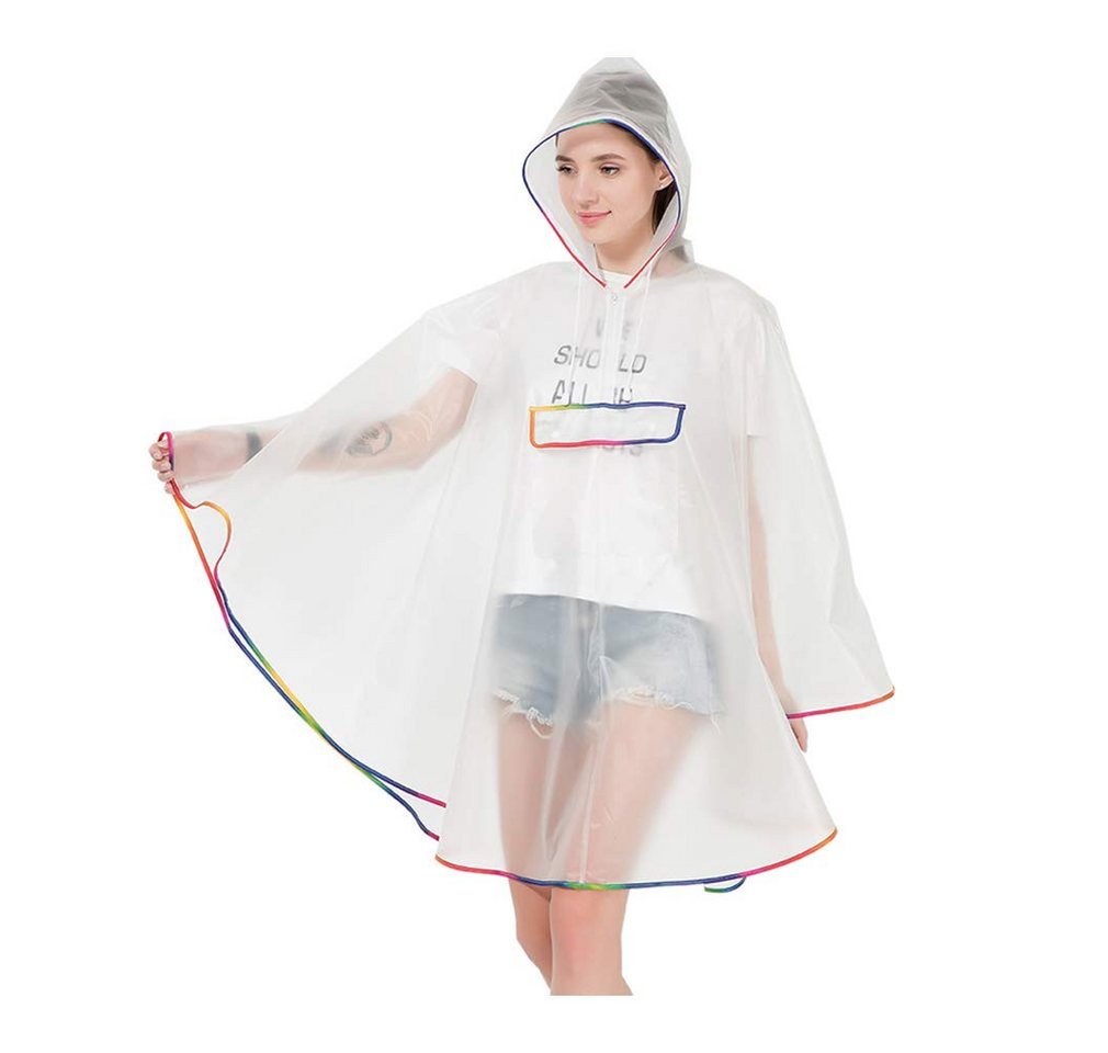 MOPUEA Regenmantel Transparenter Damen-Regenponcho, transparenter Poncho (für Camping Wandern Draussen und Täglicher Gebrauch, 1-tlg., Regenmantel für Erwachsene, regencape damen) mit Kordelzug Kapuze EVA Wiederverwendbarer Tragbarer Regencape