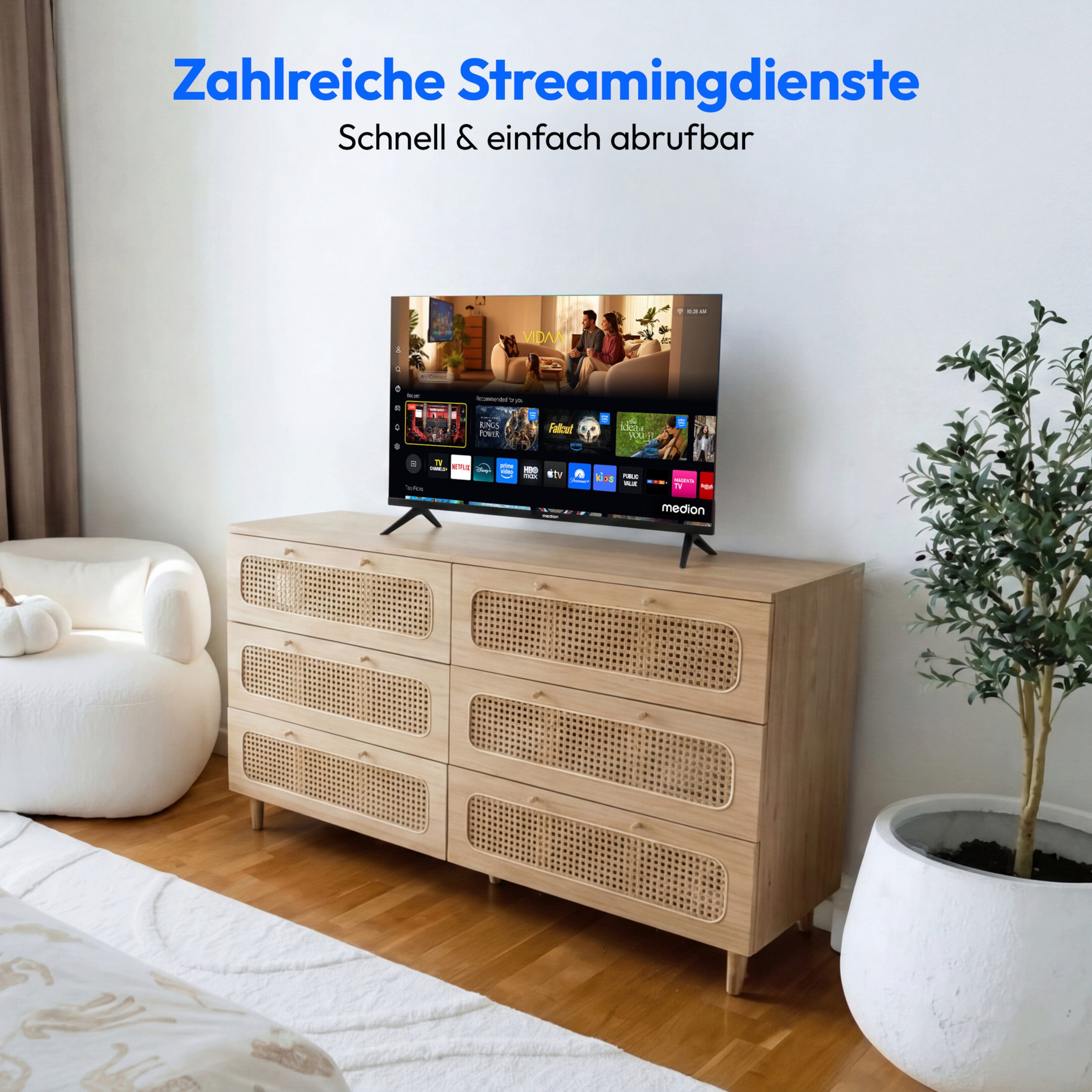 Medion® MD824102 LCD-LED Fernseher (59.8 cm/24 Zoll, 720p HD Ready, Smart-TV, Netflix, HBO Max, Prime Video, Disney+, Magenta TV, AppleTV, WOW)
