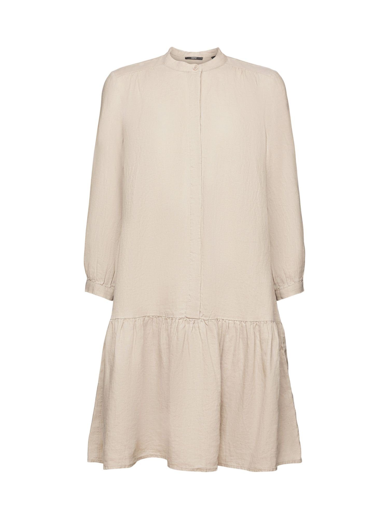 Esprit Collection Minikleid Mini-Hemdblusenkleid, 100 % Leinen LIGHT TAUPE