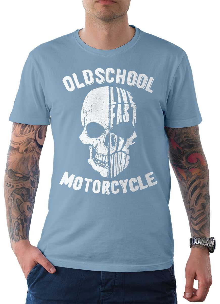 Rebel On Wheels T-Shirt Herren T-Shirt Tee Live Fast Motorcycle mit Biker / Motorrad Motiv Hellblau