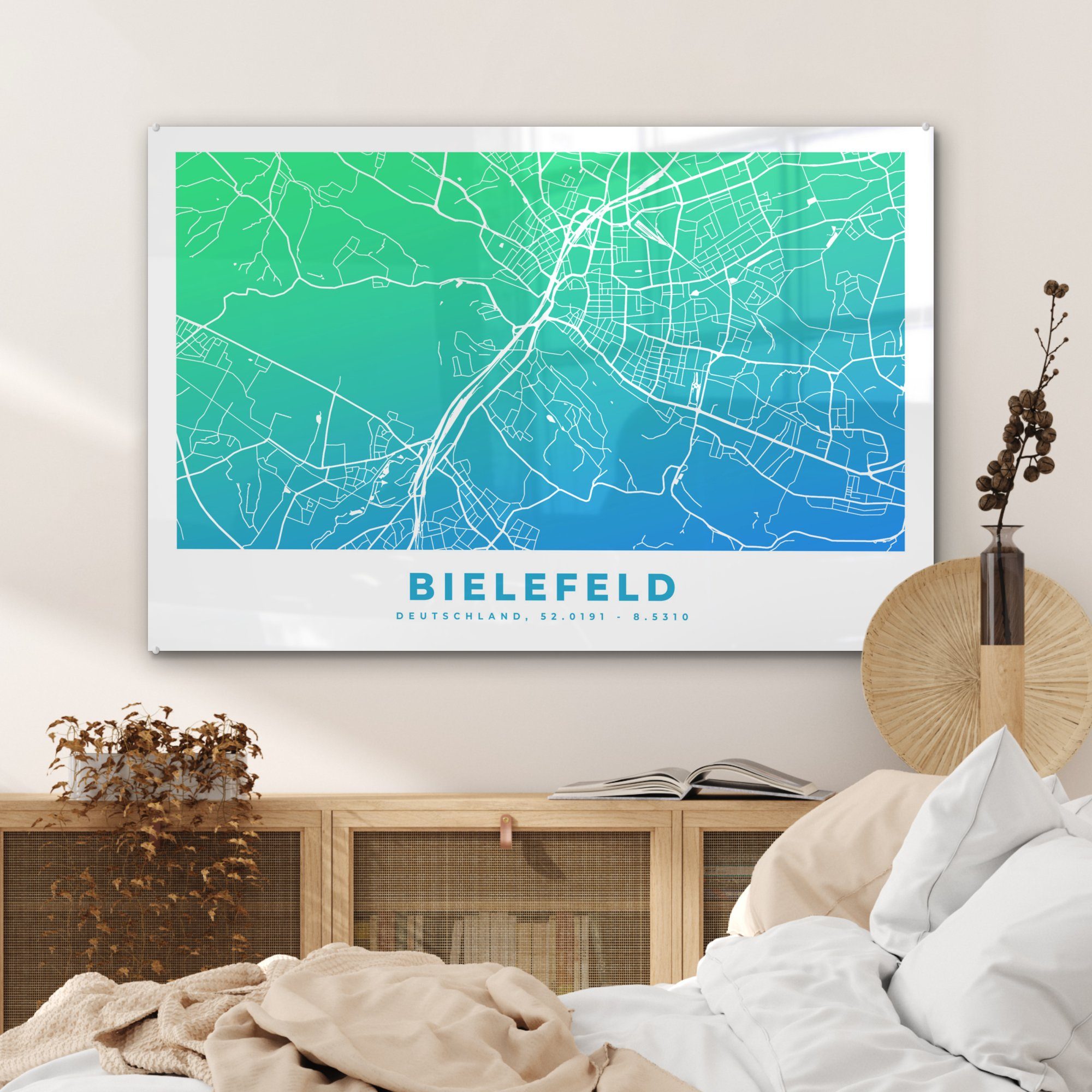 Stadtplan Bielefeld & - MuchoWow Acrylglasbild (1 Acrylglasbilder Wohnzimmer Deutschland, Schlafzimmer St), -