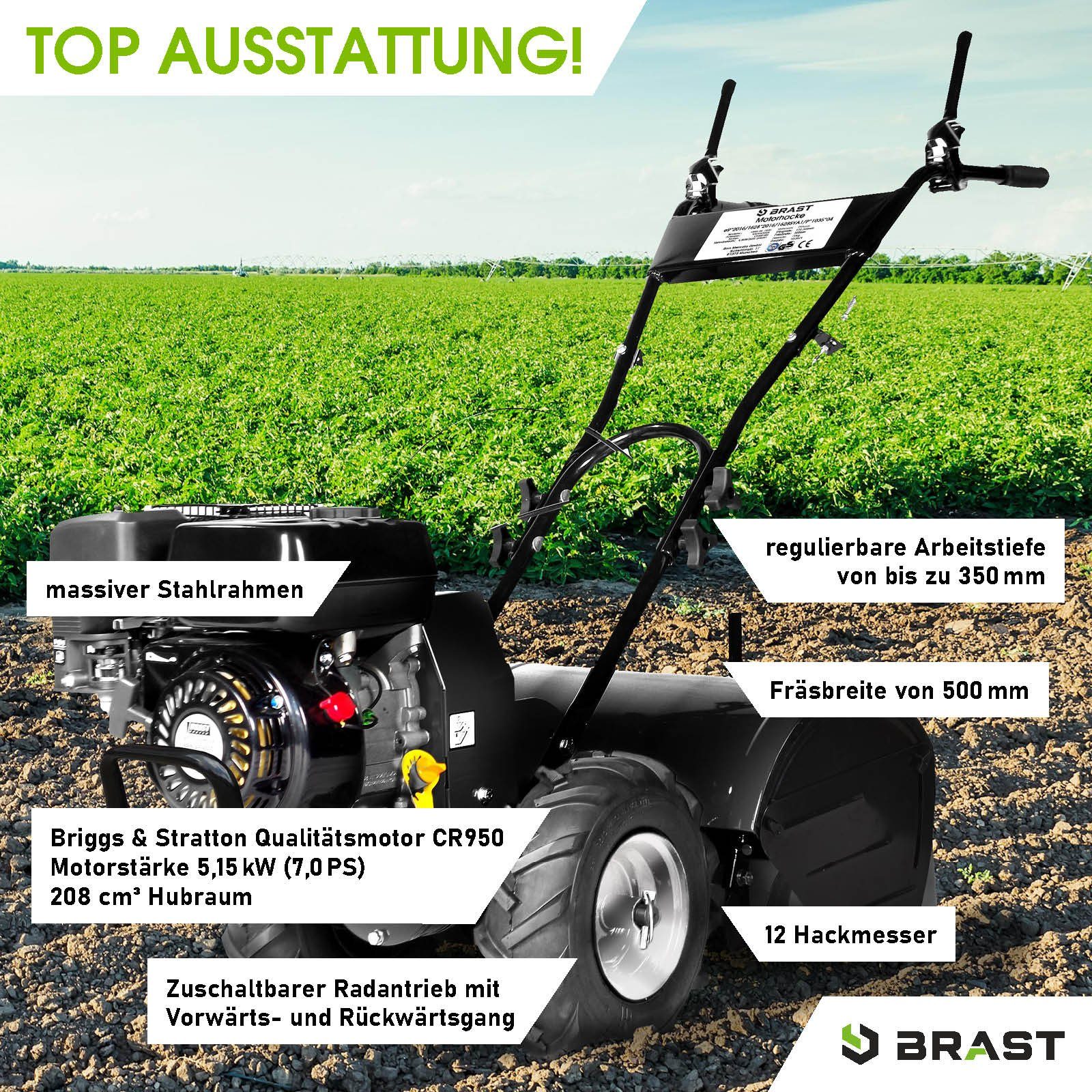 BRAST Benzinmotorhacke Gartenfräse Ackerfräse 5,15kW (7PS), 50,00 cm Arbeitsbreite, 50 cm Schnittbreite, Briggs & Stratton-Qualitätsmotor, zuschaltbaren Selbstantrieb mit Vorwärts- und Rückwärtsgang
