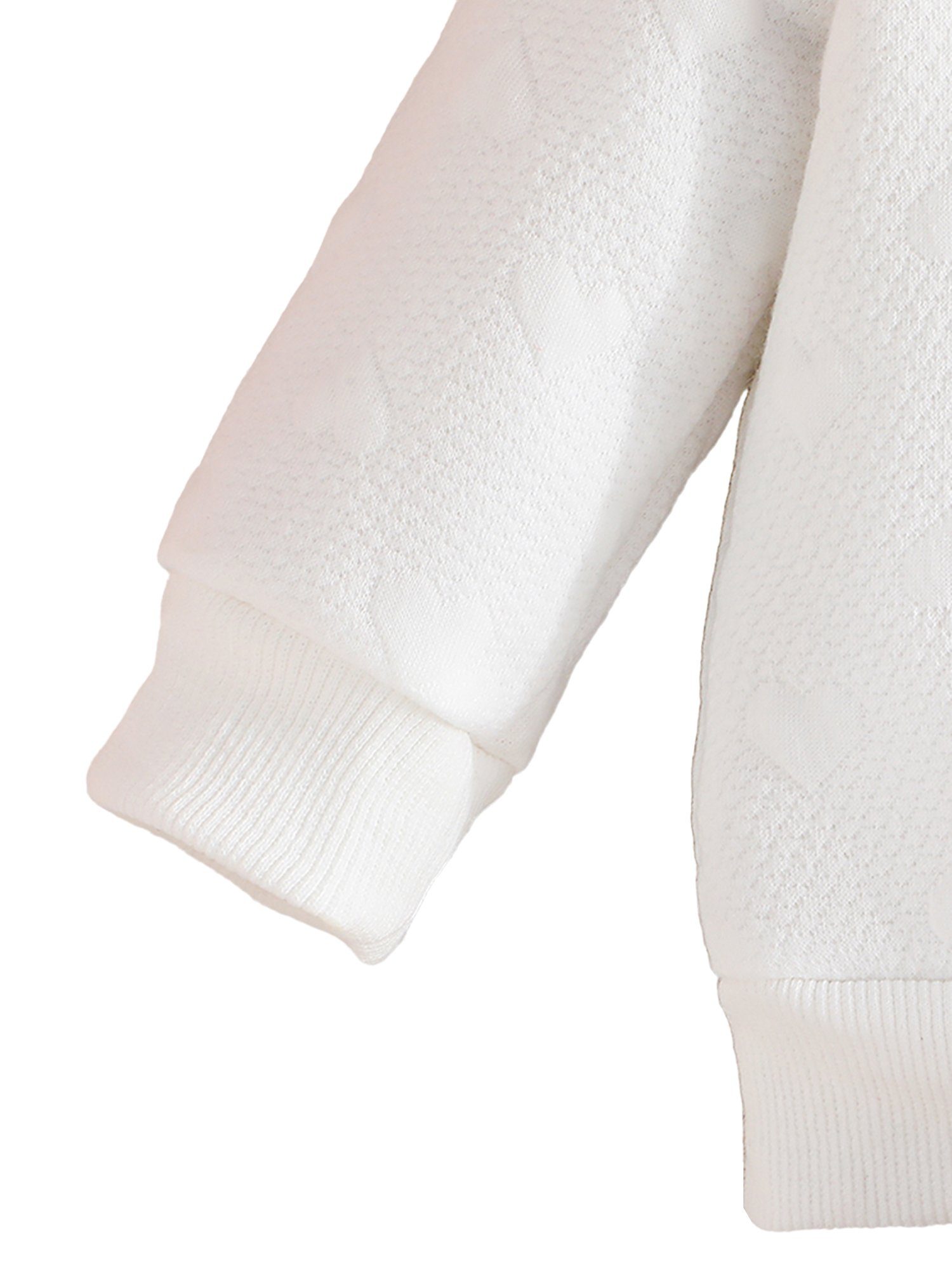 Rippbündchen Strickanzug, (2-tlg) & LAPA Langarmshirt Hose mit Langarmanzug Ärmeln fliegenden einfarbig, gesticktem Weiß Babys Herzmuster