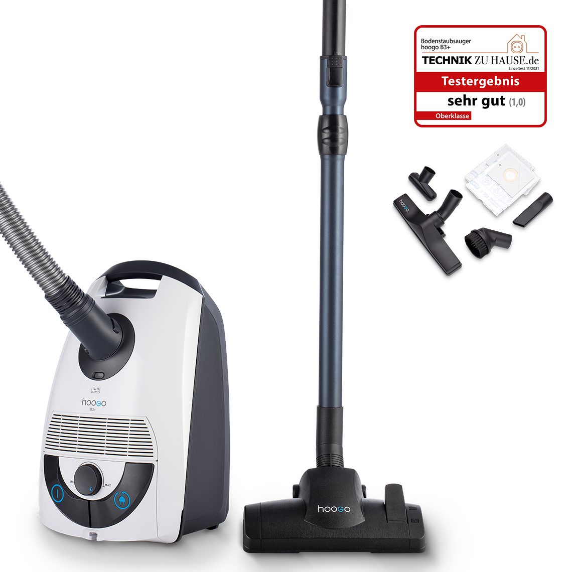 hoogo Пилосмоки B3+, 850 W, mit Beutel, extra leise, Reichweite 11m, für Всіrgiker (HEPA 14)