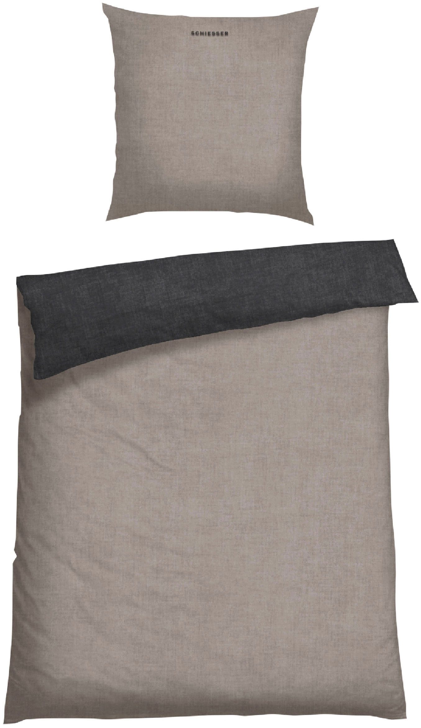 Schiesser Wendebettwäsche Doubleface aus weicher Baumwolle mit edlem Melangeeffekt, Feinbiber, 2 teilig, ab Größe 135x200 cm erhältlich, Made in Green