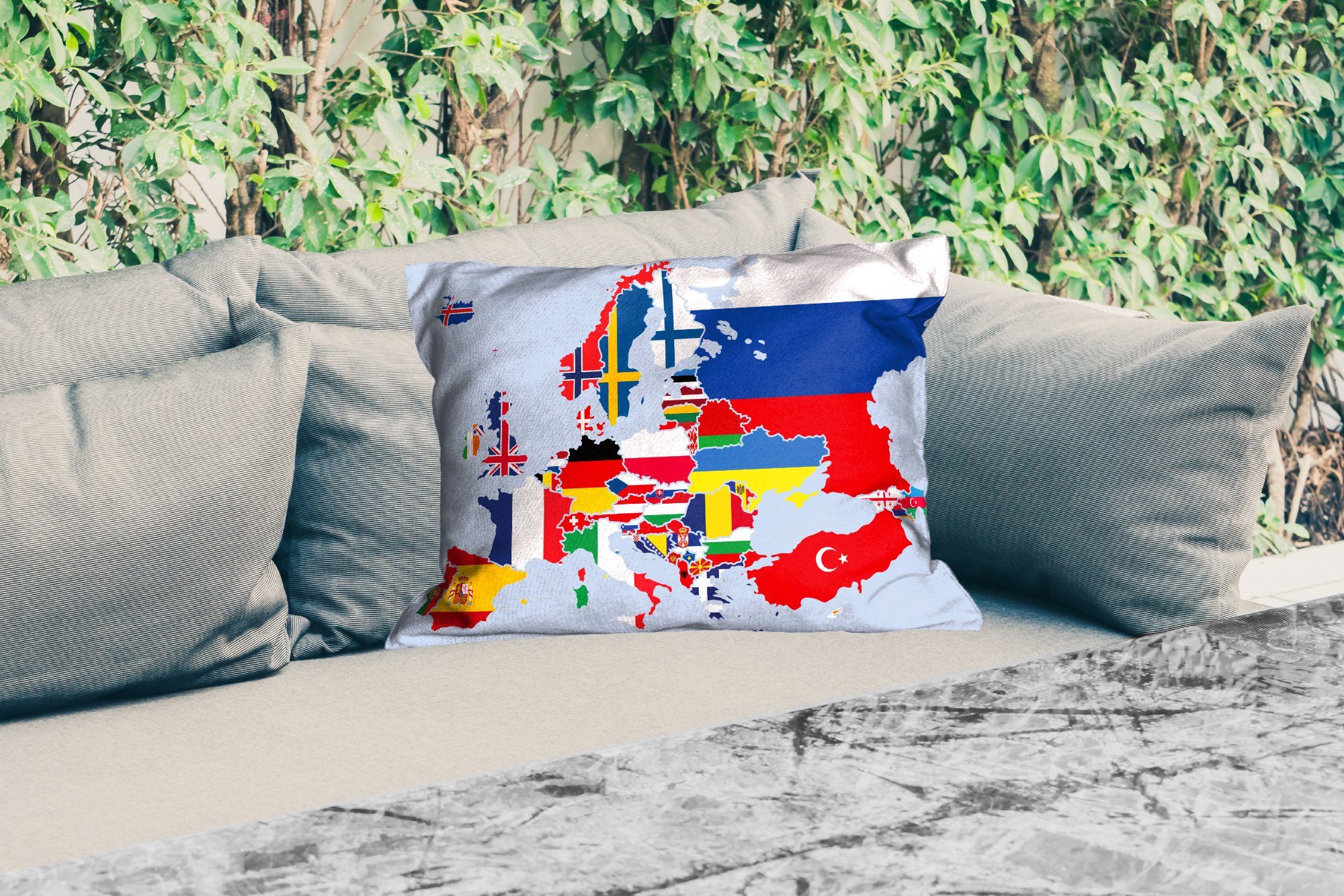 Dekokissen Flagge, Outdoor-Dekorationskissen, Europa Dekokissenbezug, Karte Polyester, MuchoWow Kissenhülle - -