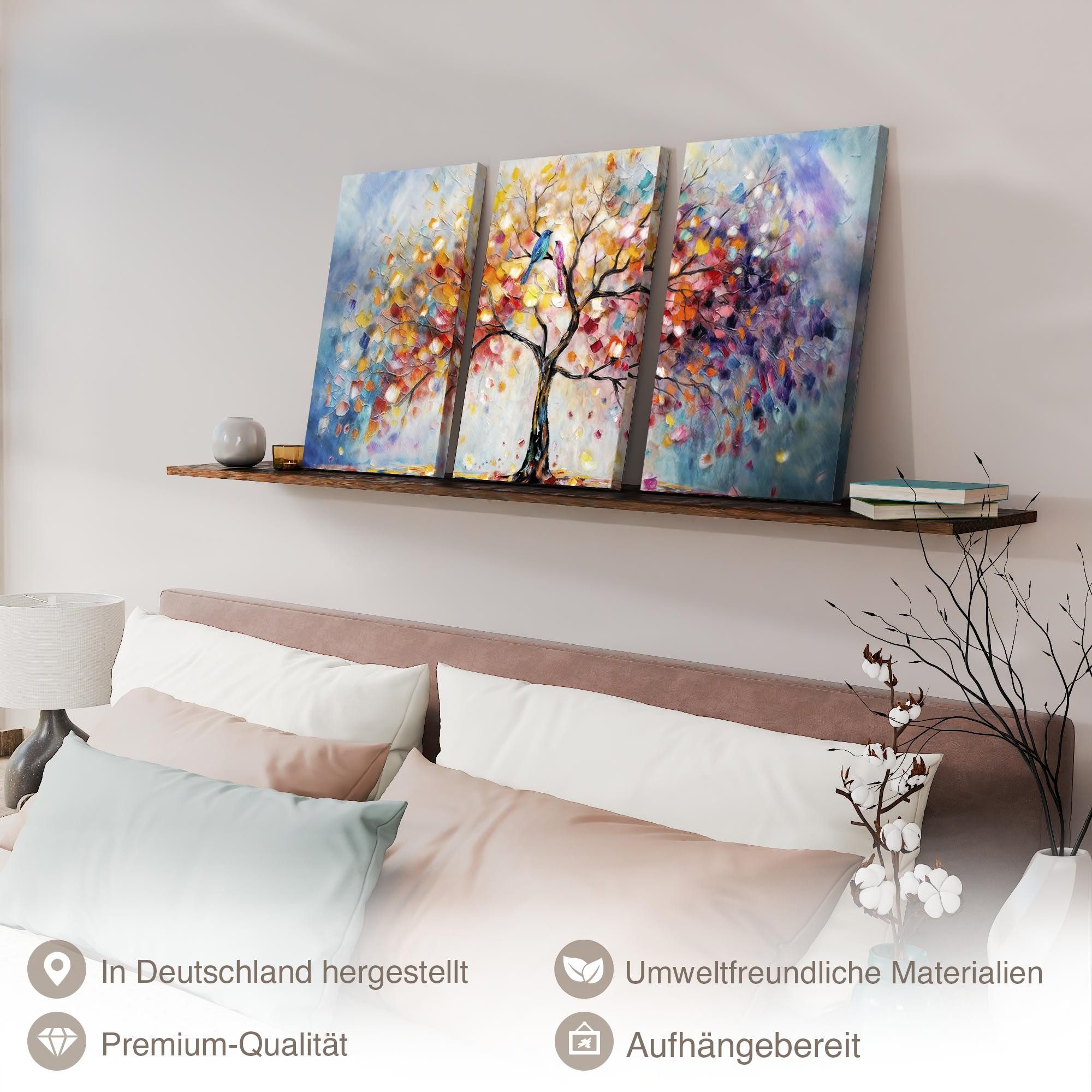 Novart Wandbild Abstrakt Bunt Baum des Lebens Wohnzimer Schlafzimmer Deko, Baum Vögel