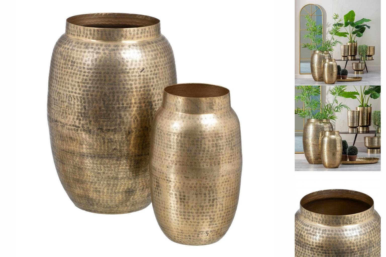 Bigbuy Dekovase Vase 46 x 46 x 64 cm Gold Aluminium 2 Stück