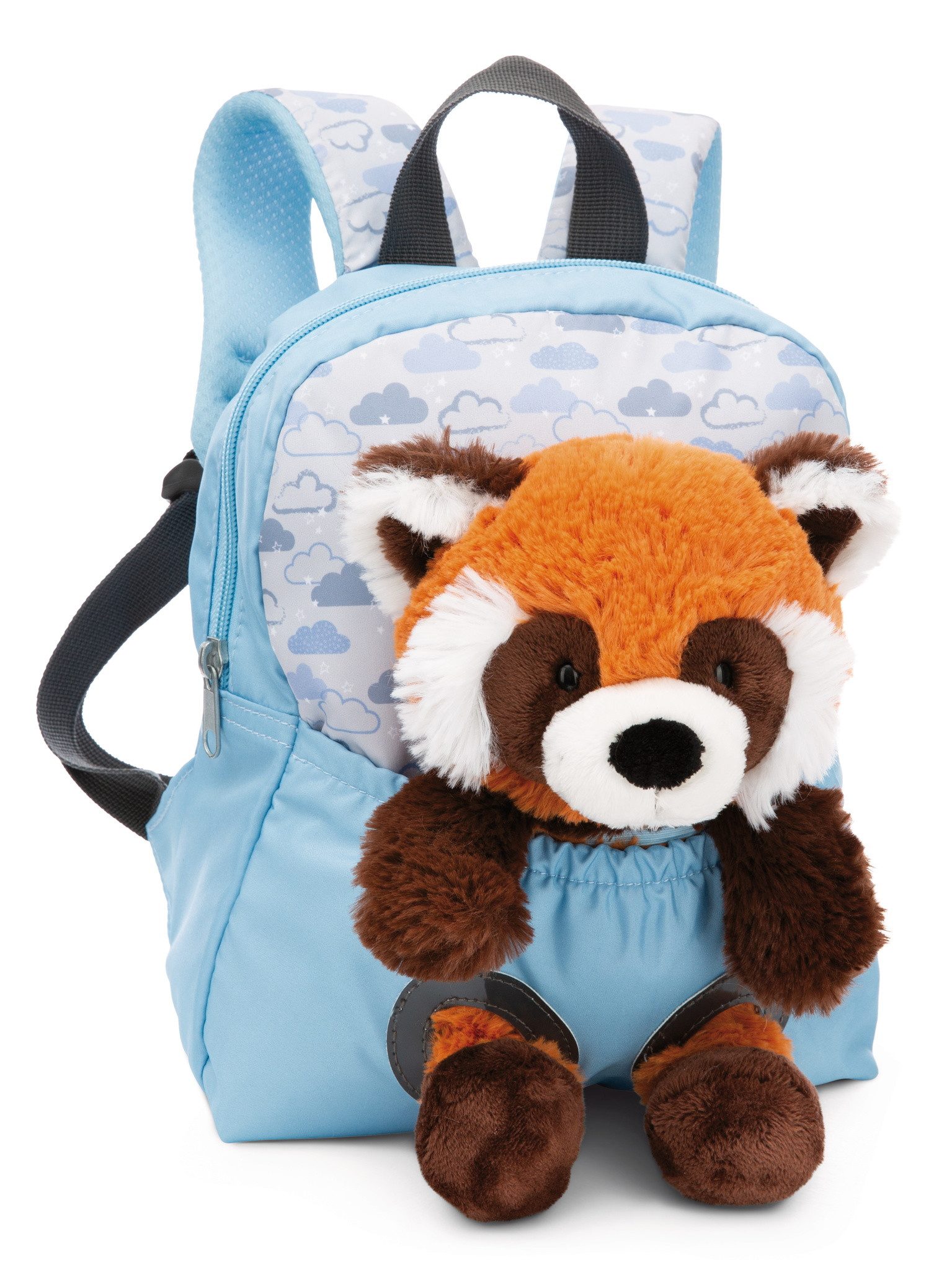 Nici Kuscheltier Nici Rucksack blau mit Plüschtier roter Panda 25 cm