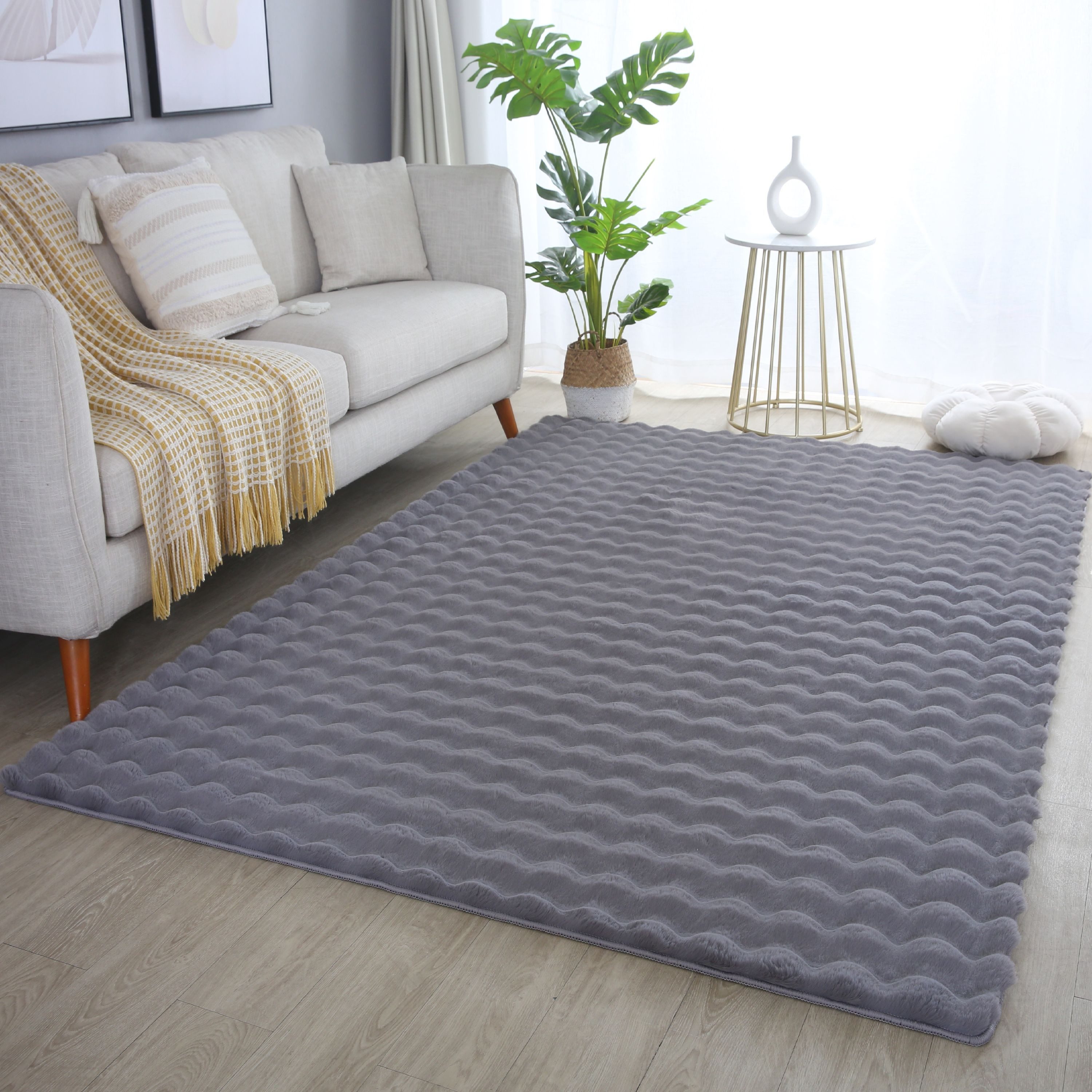 Hochflor-Teppich Unicolor - Einfarbig, Carpettex, Rechteckig, Höhe: 25 mm, Teppich Wohnzimmer Soft Einfarbig 3D Optik flauschig Plüsch Teppich