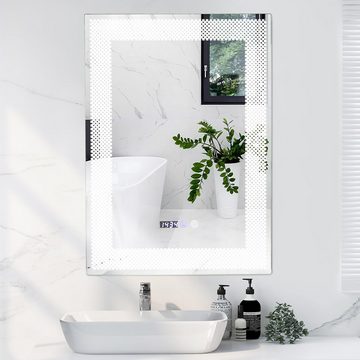 KOMFOTTEU Badspiegel, beleuchteter Wandspiegel mit Beschlagfrei, 70 x 50 cm