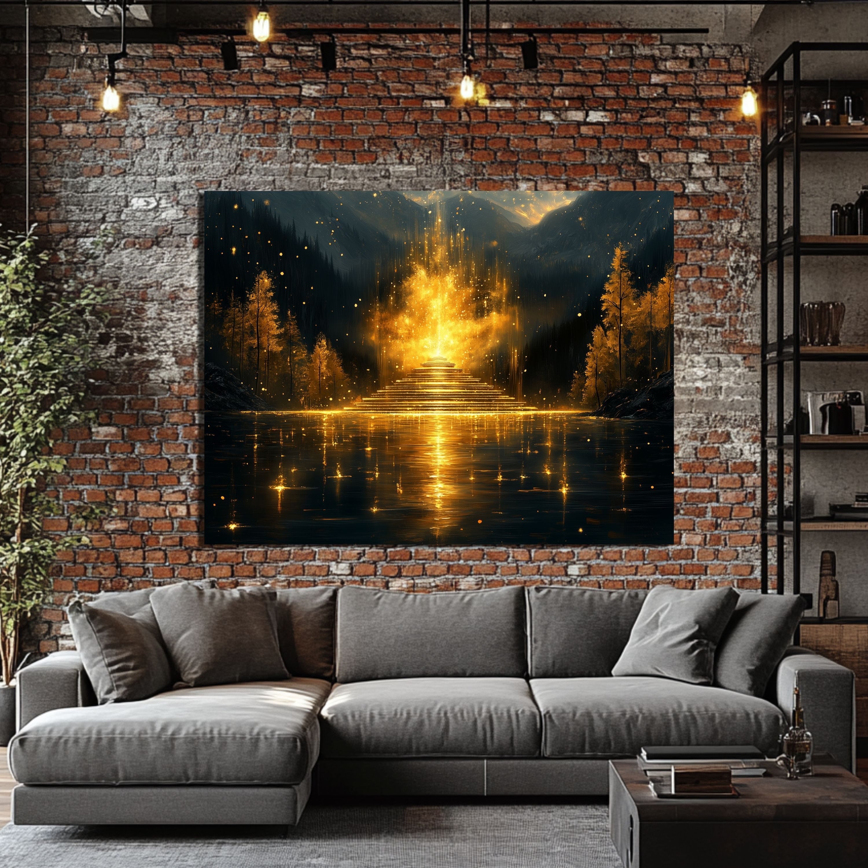 DARO Design Leinwandbild Modern Abstrakt Wandbilder XXL Wandbild Wand Deko Leinwand Bilder, (goldener Altar - Bild groß Wohnzimmer Schlafzimmer Küche Esszimmer  – Bild 5 von 5
