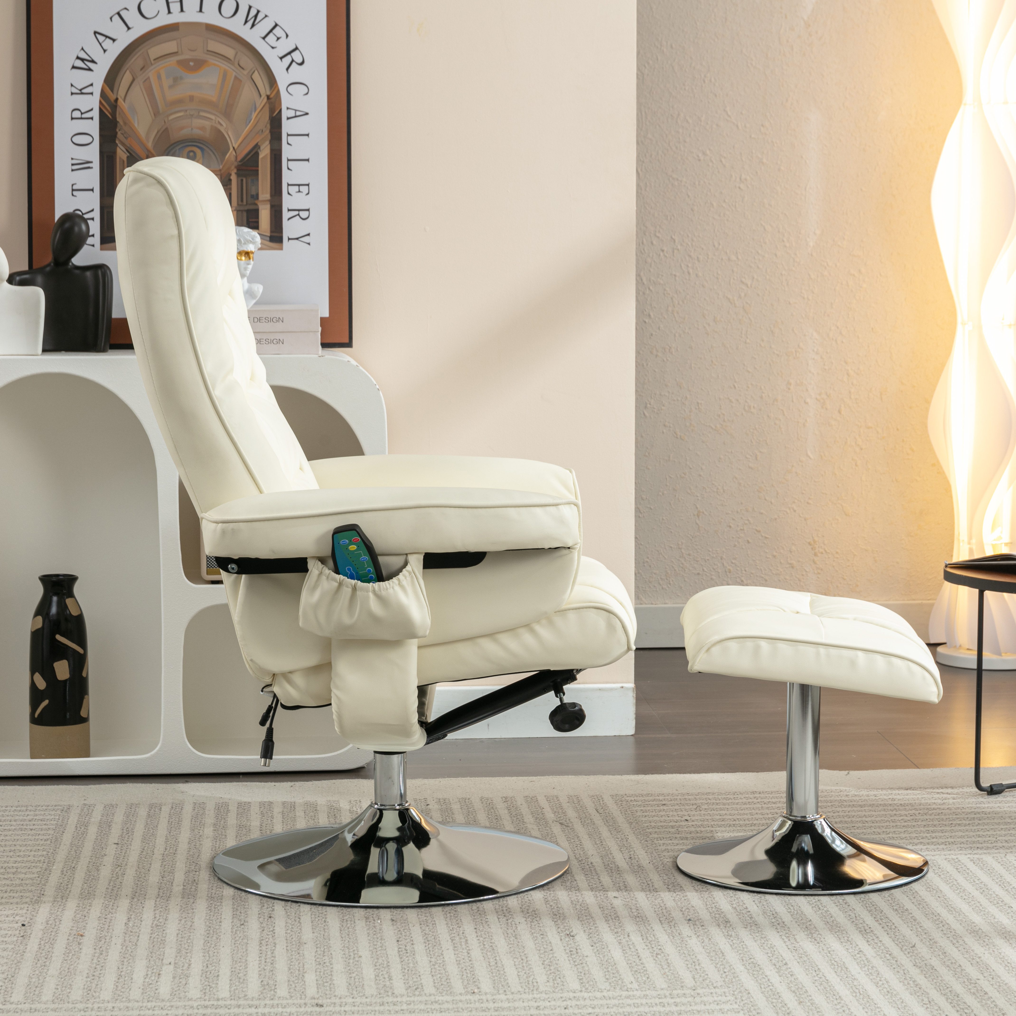 MODFU Massagesessel Massagesessel,Heizfunktion und Fußhocker (Massagesessel mit Kunstleder-Leder und 5-Kunstledernkt-Massagegerät – Drehbar, Heizfunktion, Fußhocker, Modernes Design)