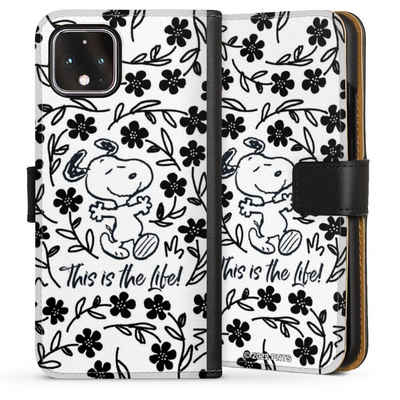 DeinDesign Handyhülle Peanuts Blumen Snoopy Snoopy Black and White This Is The Life, Google Pixel 4 Hülle Handy Flip Case Wallet Cover Handytasche Leder