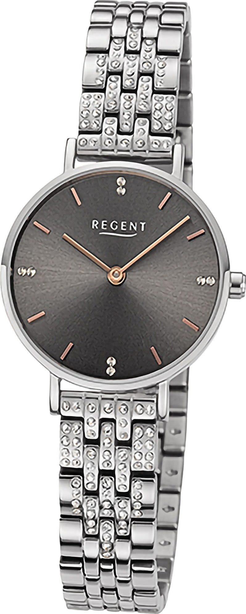 Regent Quarzuhr Regent Damenuhr Edelstahl-Armbanduhr, (Analoguhr), Damenuhr rund, klein (ca. 28mm) Metallarmband, Casual-Style