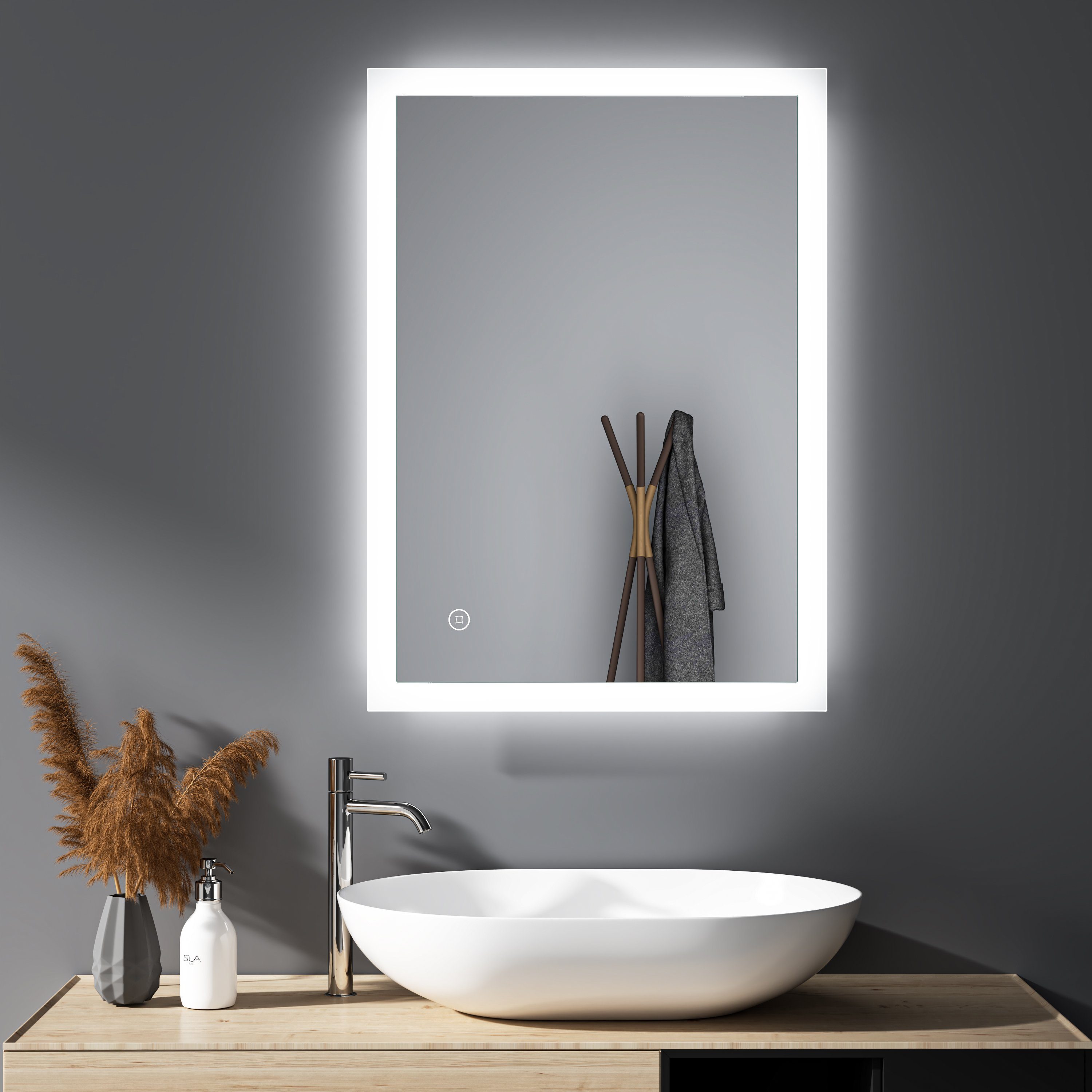 WDWRITTI Badspiegel Wandspiegel Badezimmerspiegel Led Spiegel Bad mit Beleuchtung Touch (Spiegel Led badezimmer, Lichtspiegel, Speicherfunktion, 3Lichtfarben, Helligkeit einstellbar), energiesparender, IP44