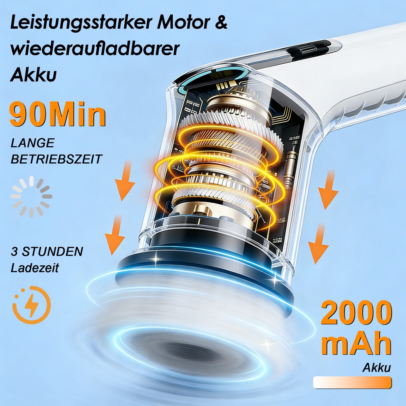 FANNOU Elektro-Oberflächenbürste 9 in 1 Electric Cleaning Brush mit austauschbaren Bohrbürstenköpfen, Putzbürste mit Verstellbarem Griff für Bad Küche Auto Fußb – Bild 4 von 5