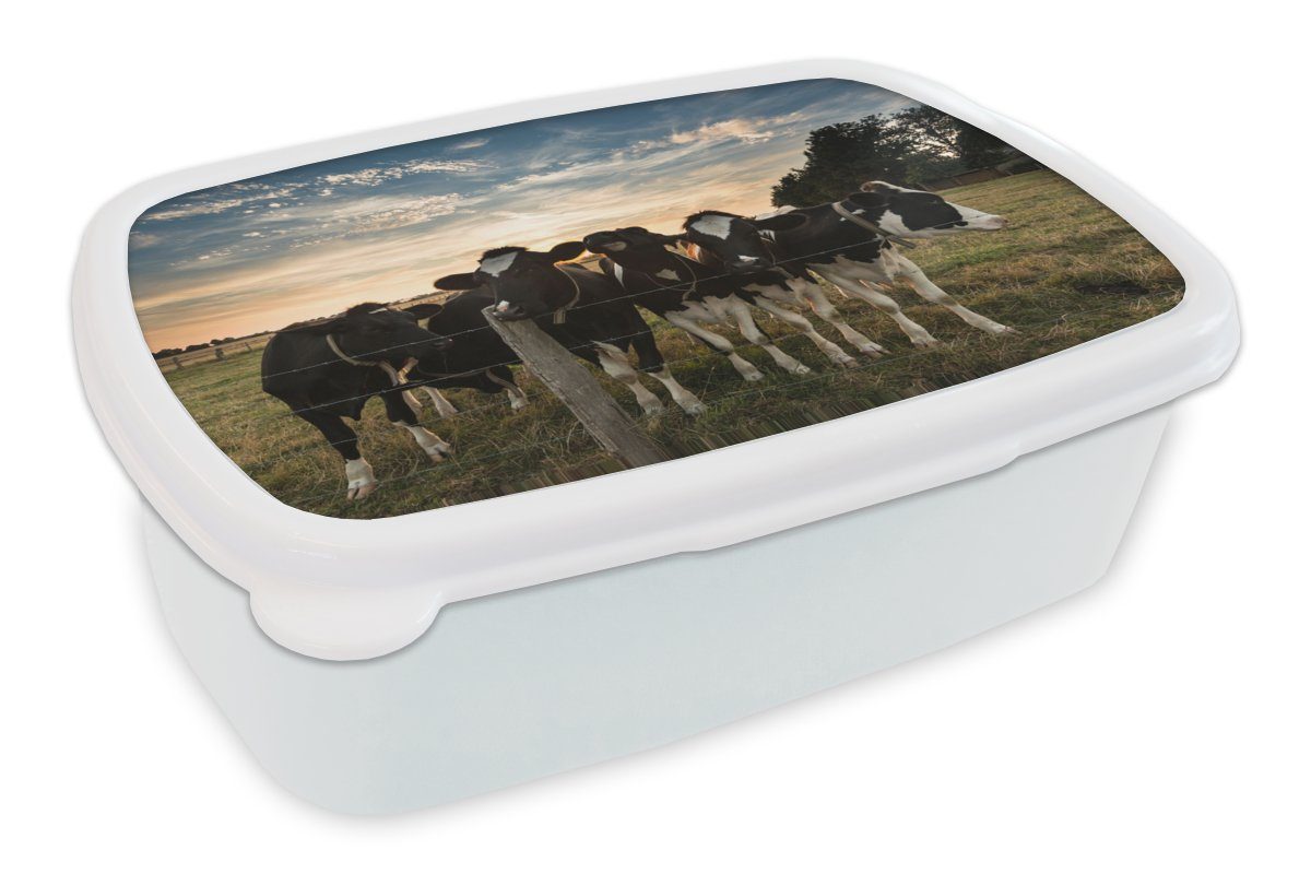 MuchoWow Lunchbox Tiere - Kuh, Kunststoff, (2-tlg), Brotbox für Kinder und Erwachsene, Brotdose, für Jungs und Mädchen weiß