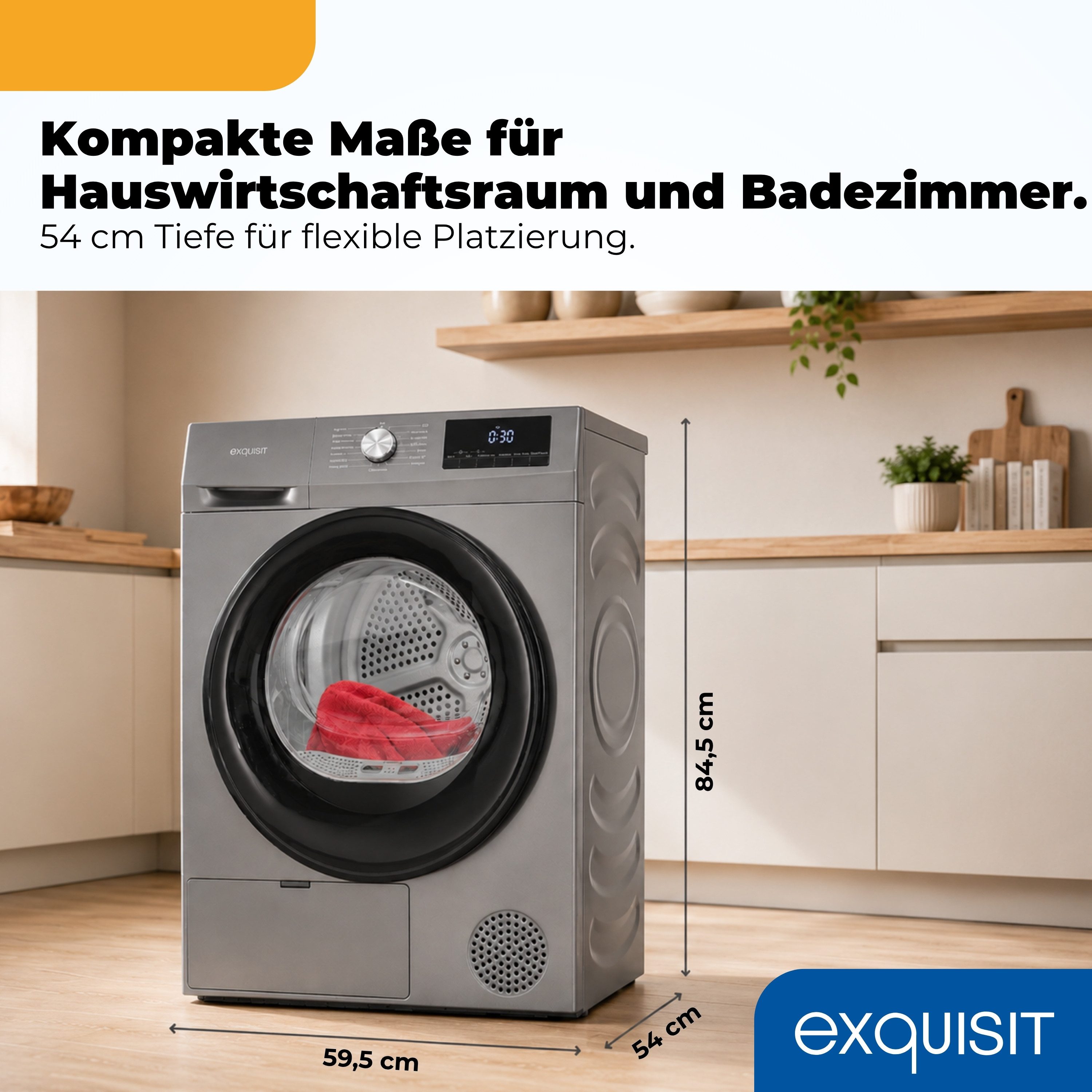 exquisit Wärmepumpentrockner TWP5703-010E, 7 kg, Energieklasse E, Geräuschklasse C, 64 dB