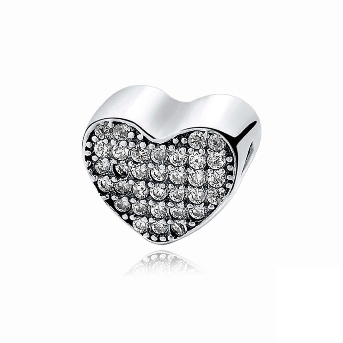 PANDACHARMS Bead Schimmerndes Pavé Herz Charm für Charm Armband, 925er Silber, Zirkonia