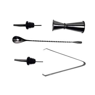 ShakeIn Cocktail Shaker SHAKEIN Cocktail Bemessungsset Set 5-teilig Edles Cocktail Shaker Set in Schwarz Cocktail Mix Set Edelstahl, Barkeeper Set, Cocktail Zubehör Bar Zubehör Shaker Edelstahl