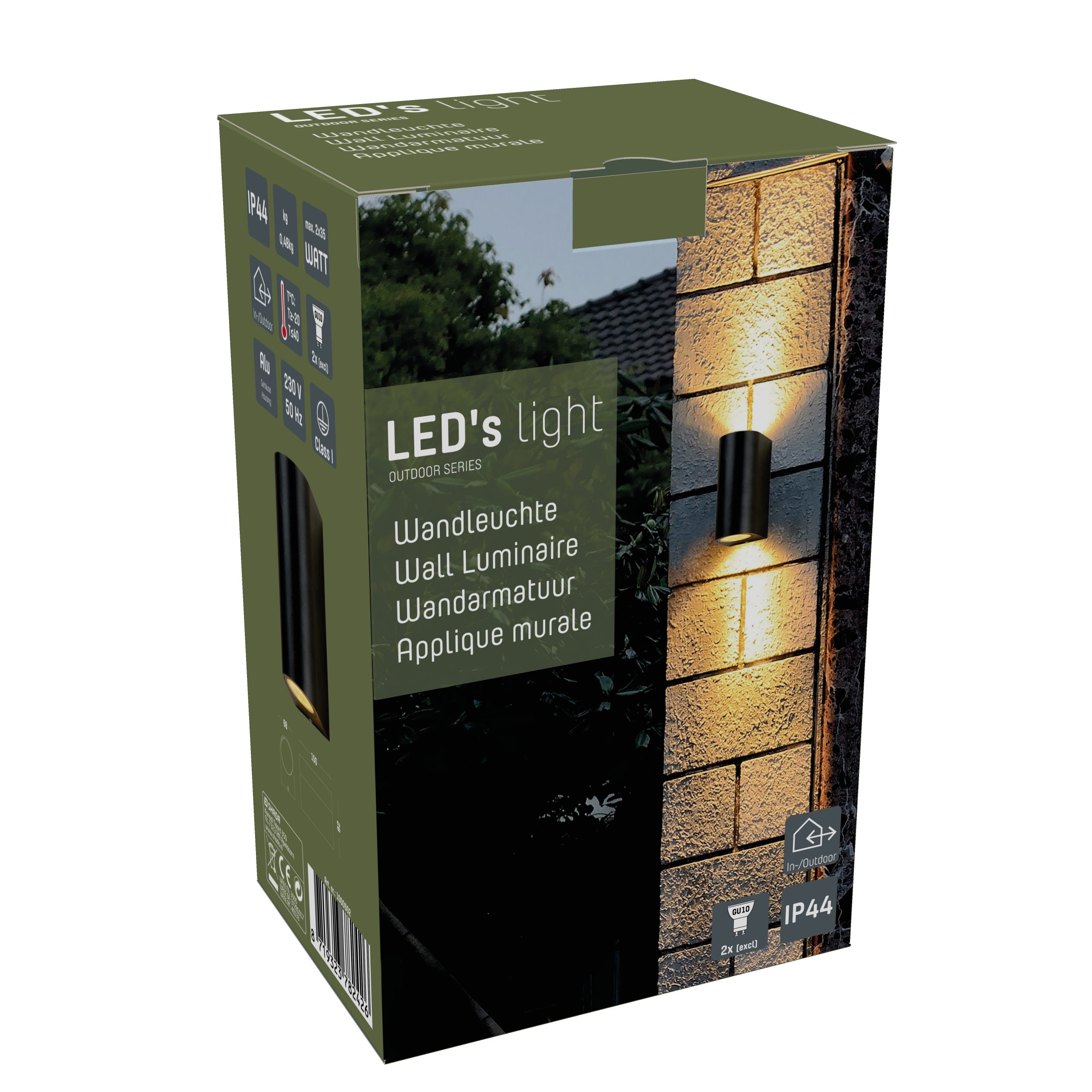 LED's light 2x LED, schwarz Außen-Wandleuchte GU10 und LED IP44 Halogen 35W 1000502 LED bis Außen-Wandleuchte, für