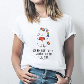 Mr. & Mrs. Panda T-Shirt Einhorn Herz - Weiß - Geschenk, T-Shirt mit Spruch, Damen, Einhorn De (1-tlg)