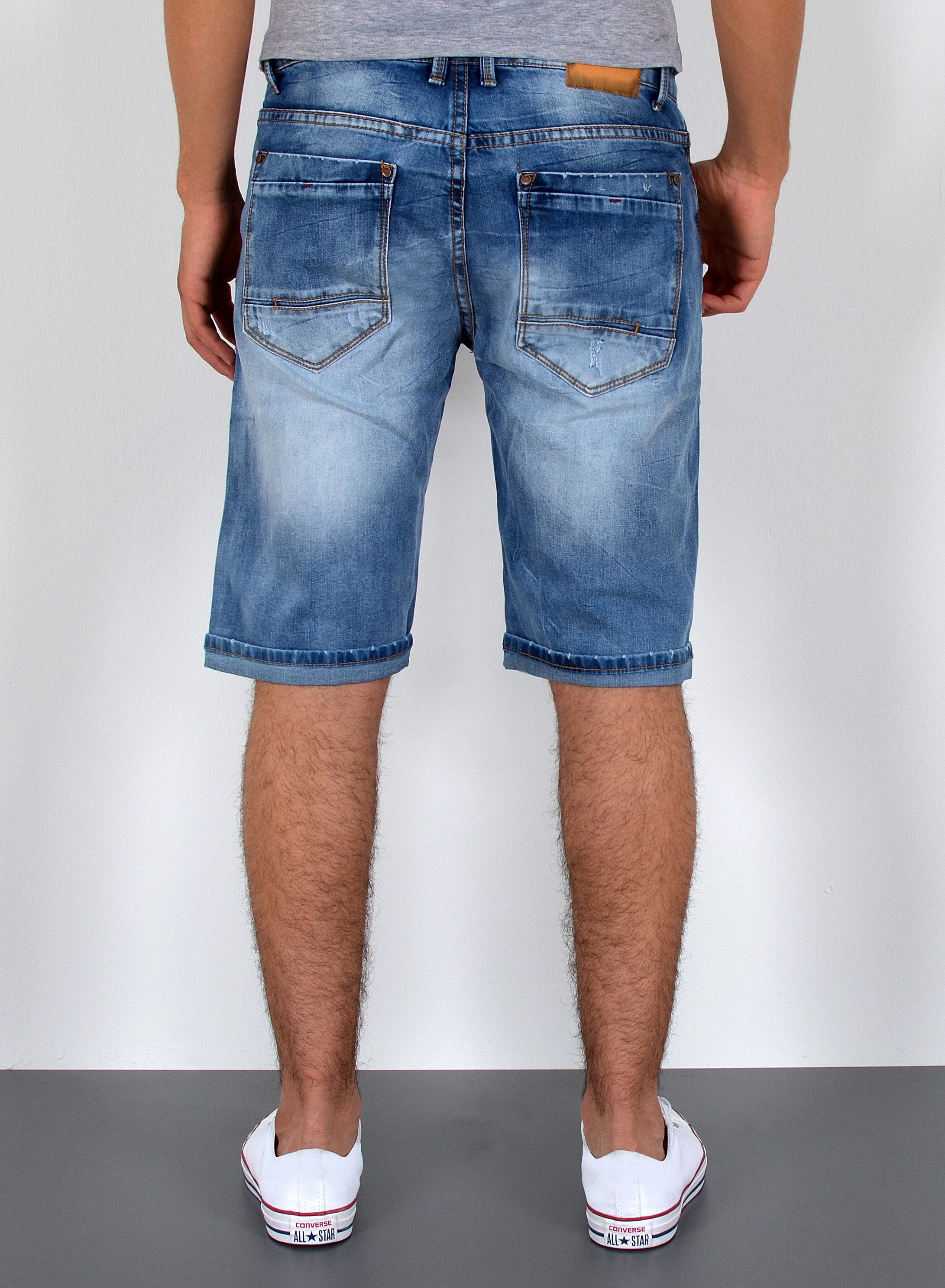ESRA Jeansshorts Herren Jeans Shorts Hose Herren kurze Jeans Hose mit 5 Pocket Jeans Shorts Herren kurze Jeans Sommer Hose Jeans Herren Stretch