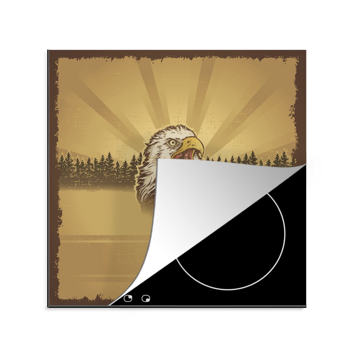 MuchoWow Herdblende-/Abdeckplatte Illustration des Kopfes eines Weißkopfseeadlers, Vinyl, (1 tlg), 78x78 cm, Ceranfeldabdeckung, Arbeitsplatte für küche