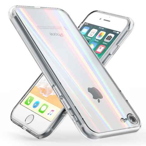 Nalia Smartphone-Hülle Apple iPhone 7 Apple iPhone 8 Apple iPhone SE 2020, Klare Hartglas Hülle / Regenbogen Effekt / Bunt Glänzend / Kratzfest