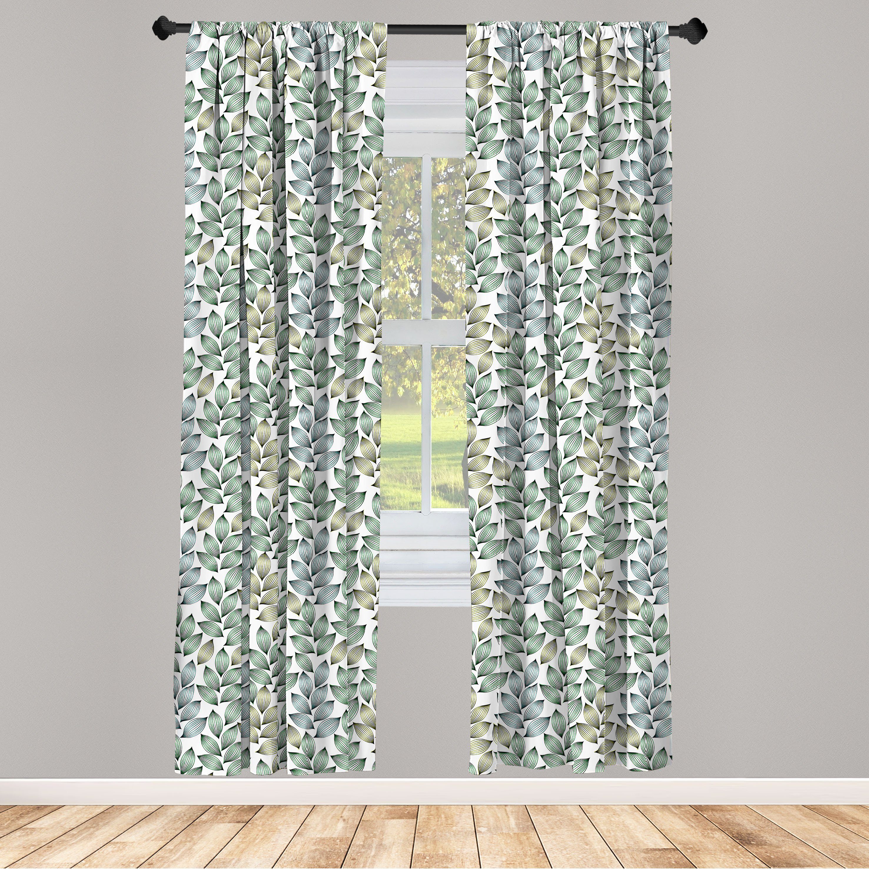 Gardine Vorhang für Wohnzimmer Schlafzimmer Dekor, Abakuhaus, Microfaser, Blumen Blätter mit Zipfeln Kanten