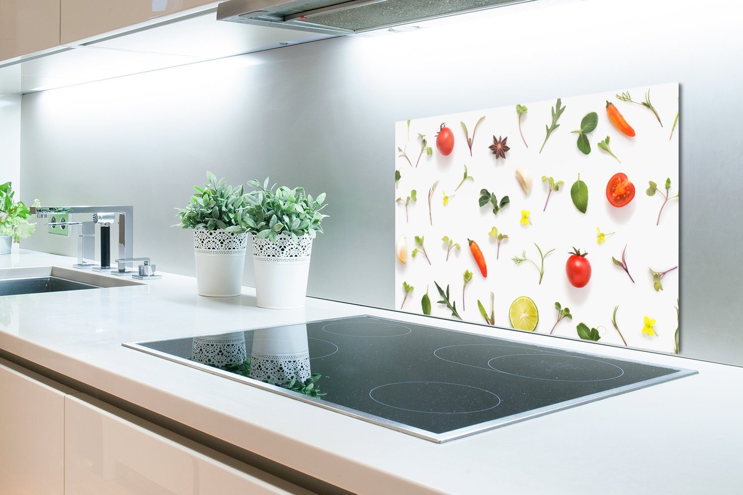 MuchoWow Küchenrückwand Flachgelegte Wandschutz, Herdblende 60x40 Temperaturbeständig Kräuter, Gewürze aus und cm, (1-tlg), küchen Früchte, Gemüse