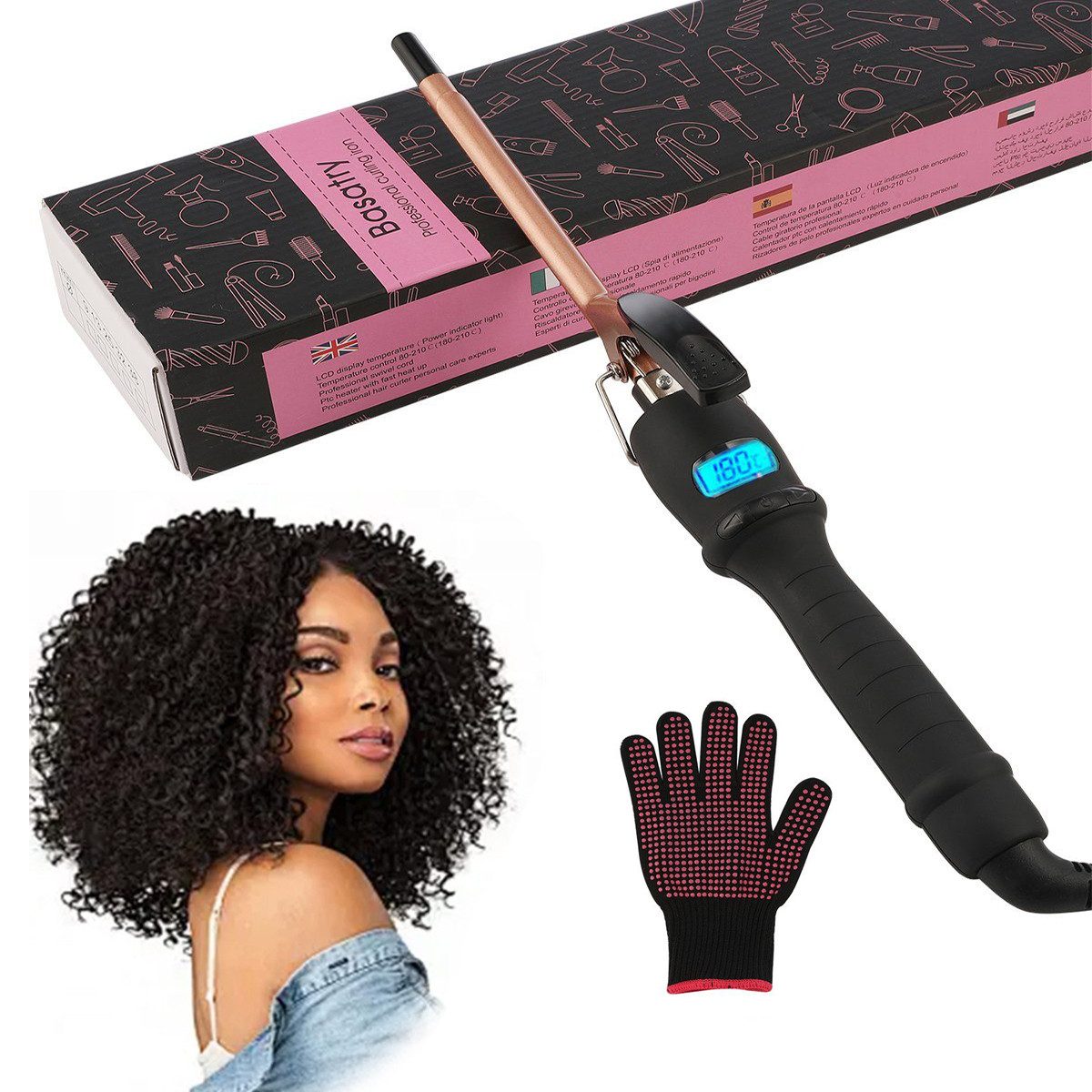 LETGOSPT Lockenstab Profi 9mm Lockenstab, LCD-Display Keramischer Lockenwic günstig online kaufen