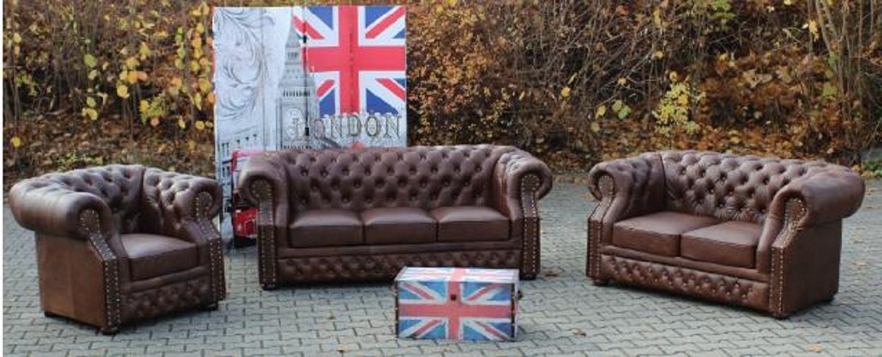 JVmoebel Sofa Chesterfield 3+2+1 Vintage Echtleder Sofagarnitur Oxford Sofa Couch, Made in Europe