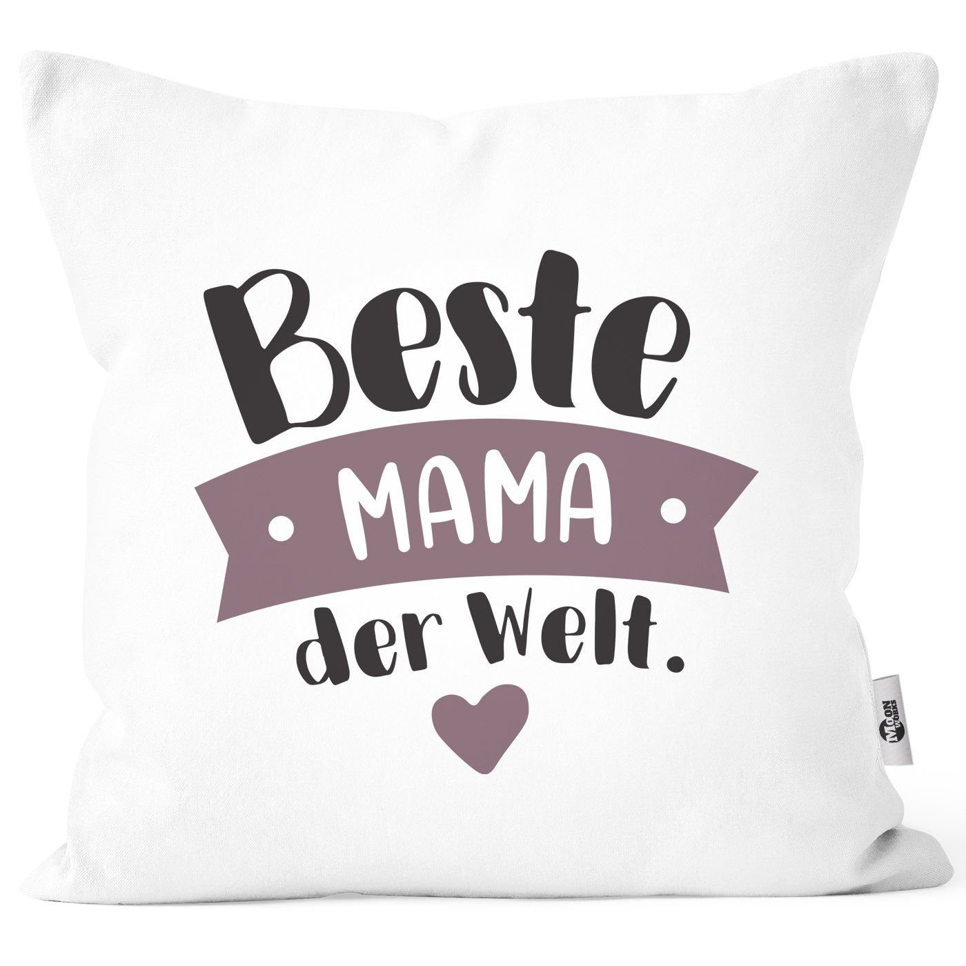 MoonWorks Dekokissen Kissenbezug Beste/r Mama/Papa der Welt Geschenk Mama Papa Geburtstag Weihnachten Danke sagen Moonworks® Beste Mama Flieder weiß