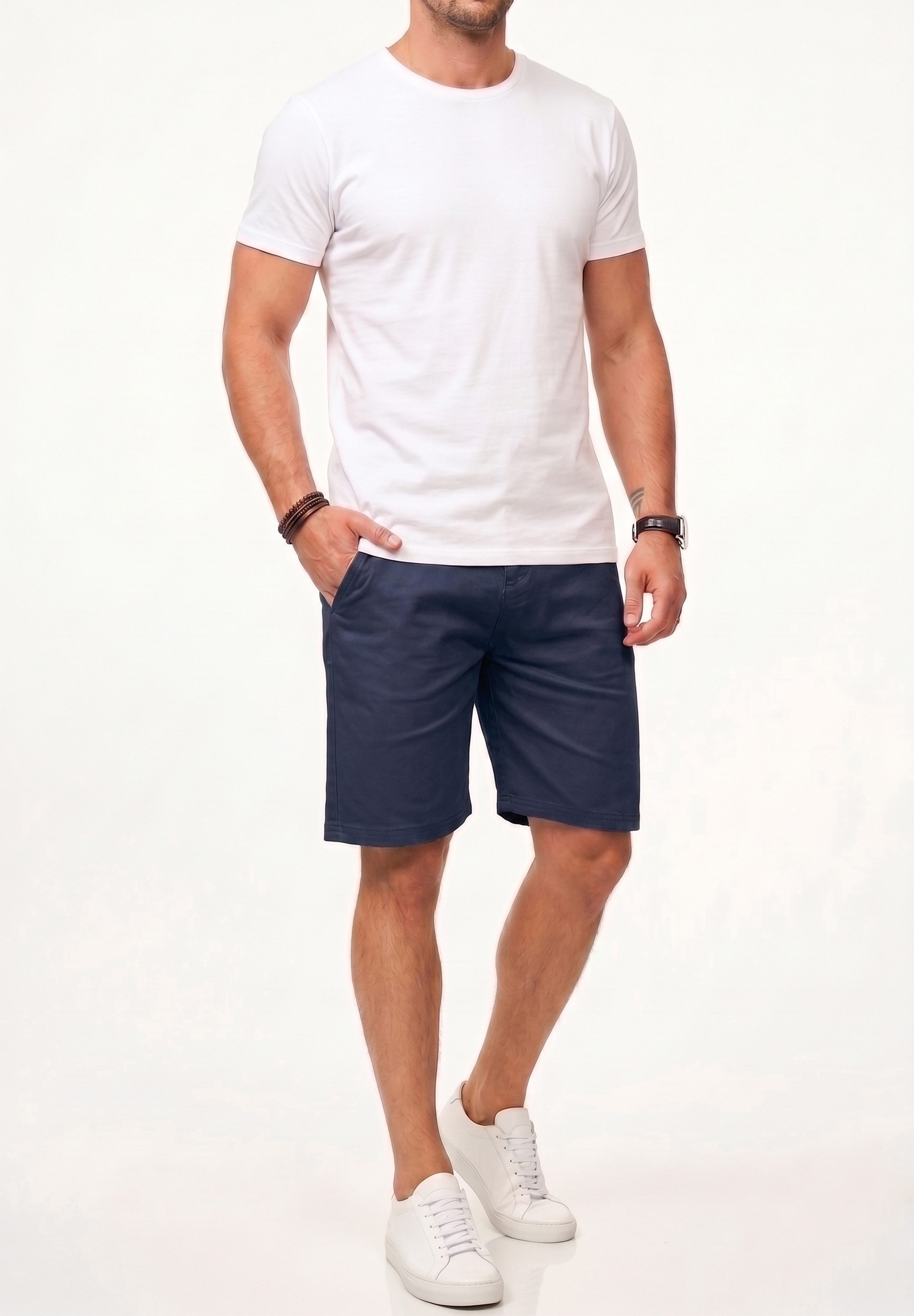behype Chinoshorts Kurze Hose mit Stretch inkl. Gürtel für Herren Regular-Fit Sommershorts mit Elasthan-Anteil Bermuda