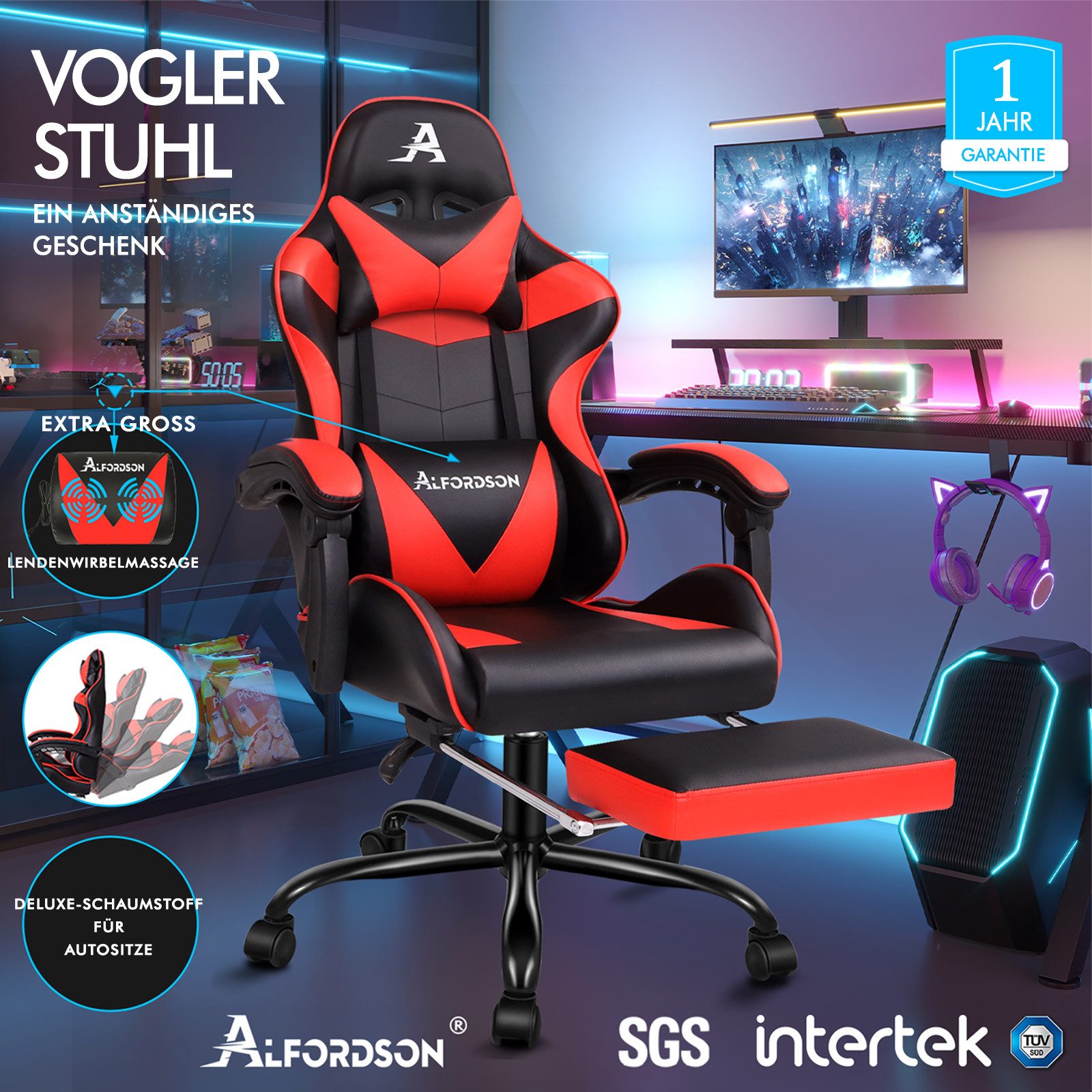 ALFORDSON Gaming-Stuhl Ergonomischer Racing Gaming-Bürostuhl, neigbar und h günstig online kaufen