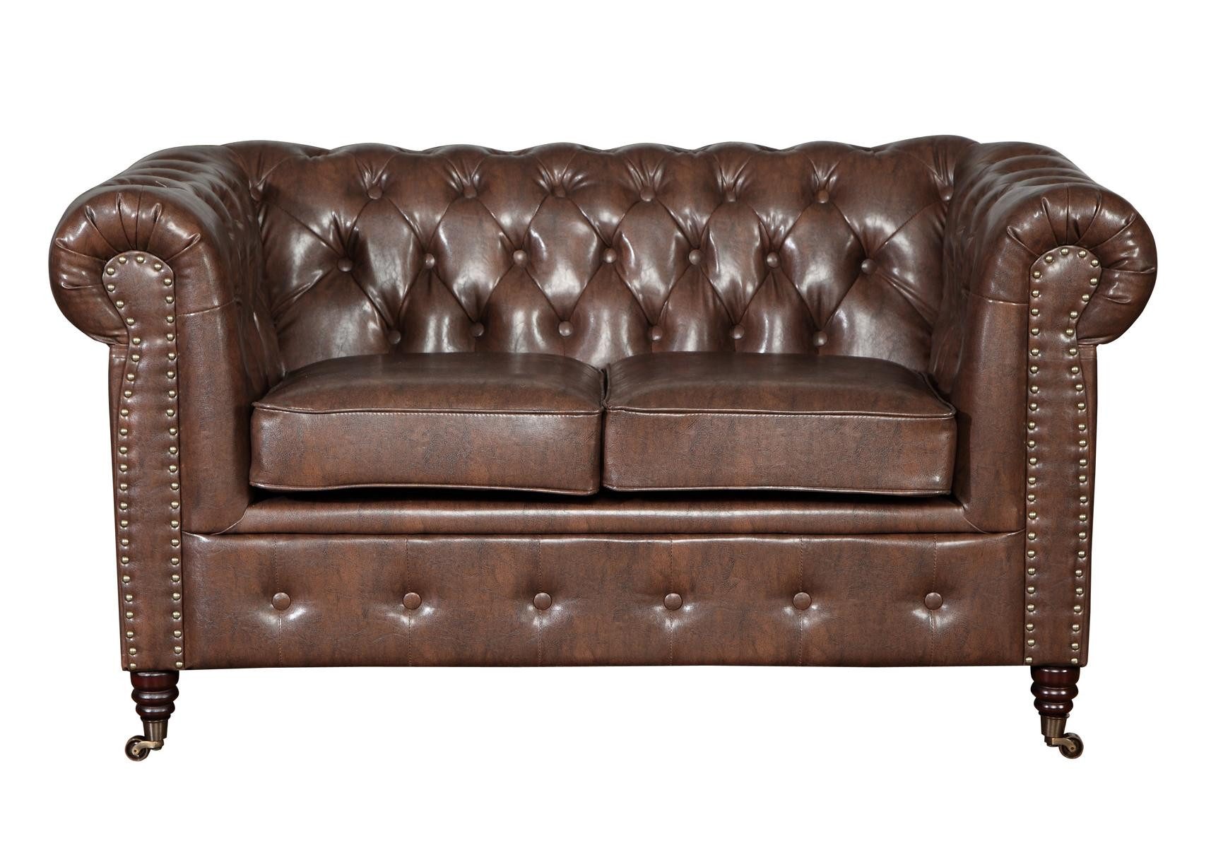 JVmoebel Chesterfield-Sofa Braunes Kunstleder Sofa im Chesterfield-Stil für zwei Personen, Packung, Made in Europa