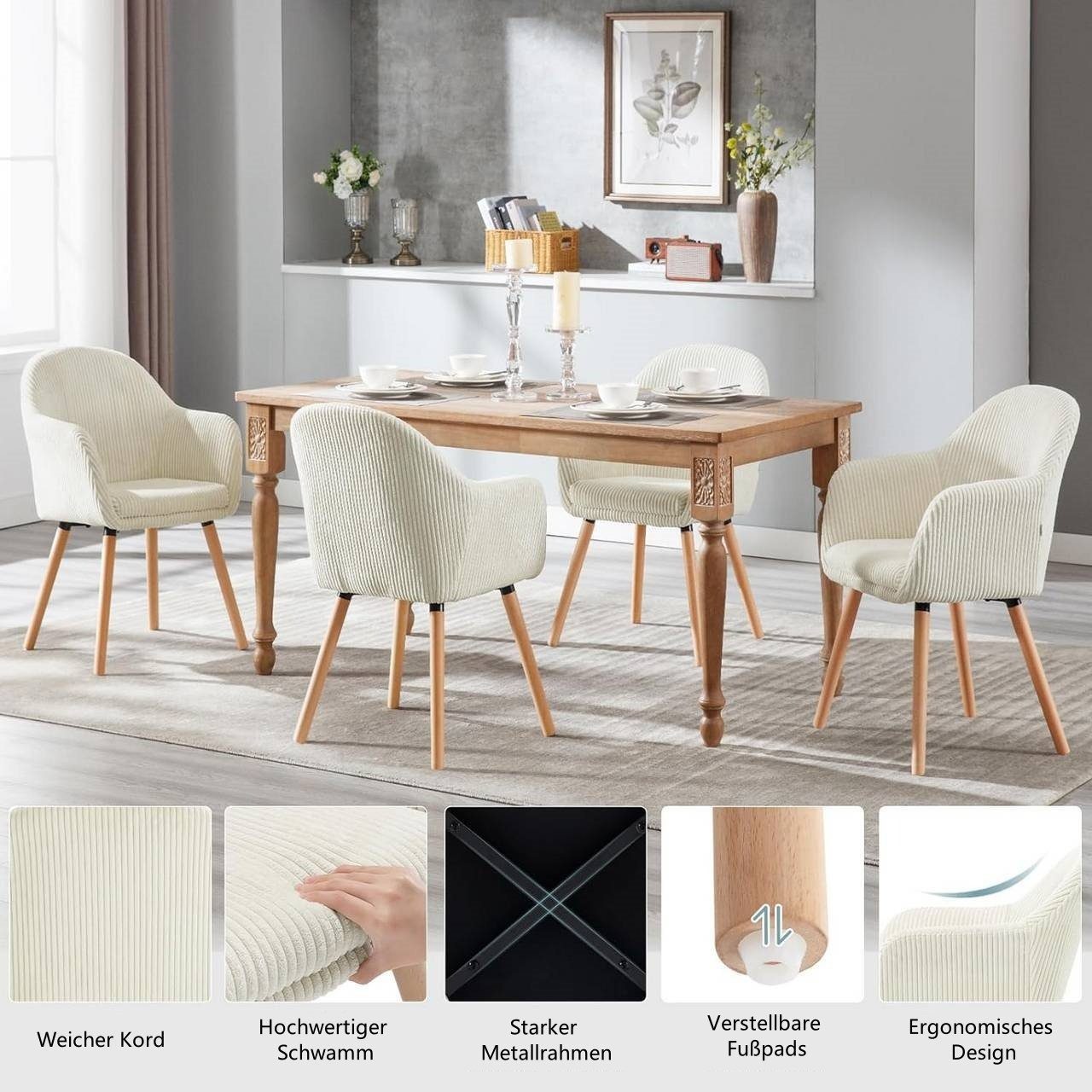 Woltu Esszimmerstuhl (2 St), Esszimmerstuhl, mit Armlehnen, aus Cord günstig online kaufen