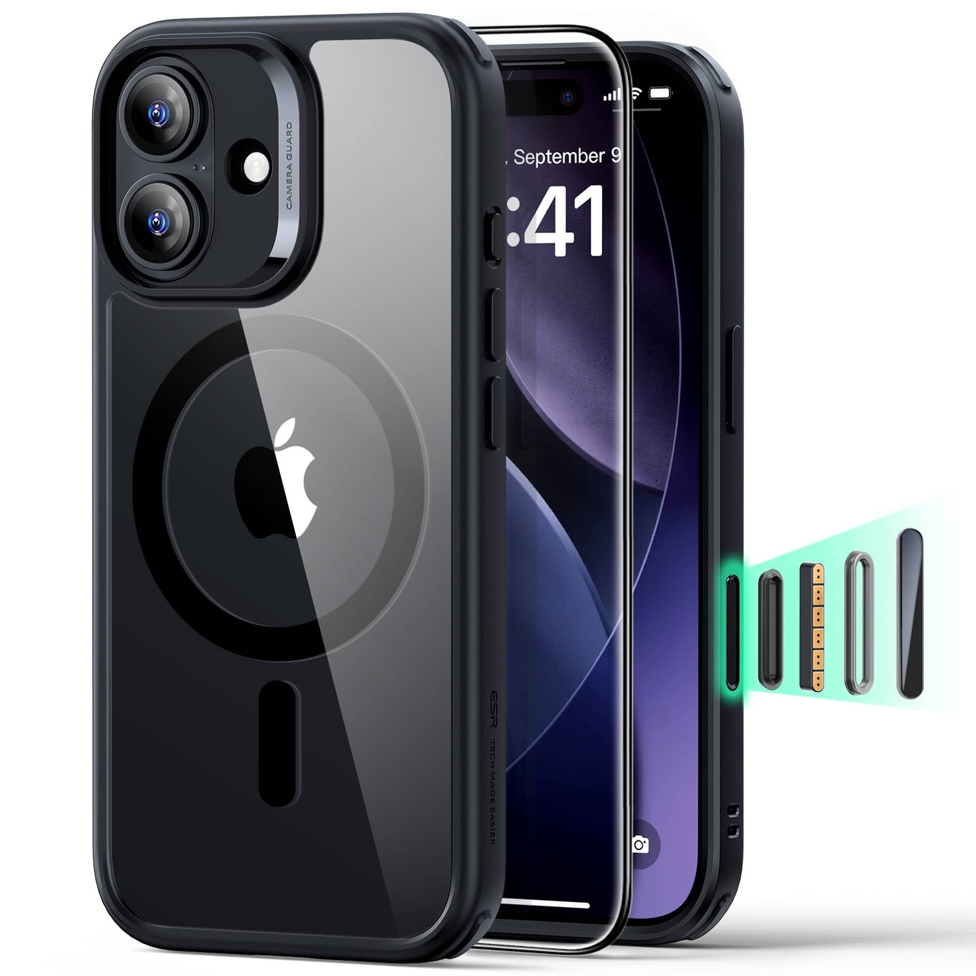 ESR Handyhülle Set aus Classic Hybrid HaloLock & Tempered-Glass Displayschutz, Kamerasteuerung Taste, gehärtetes Glass