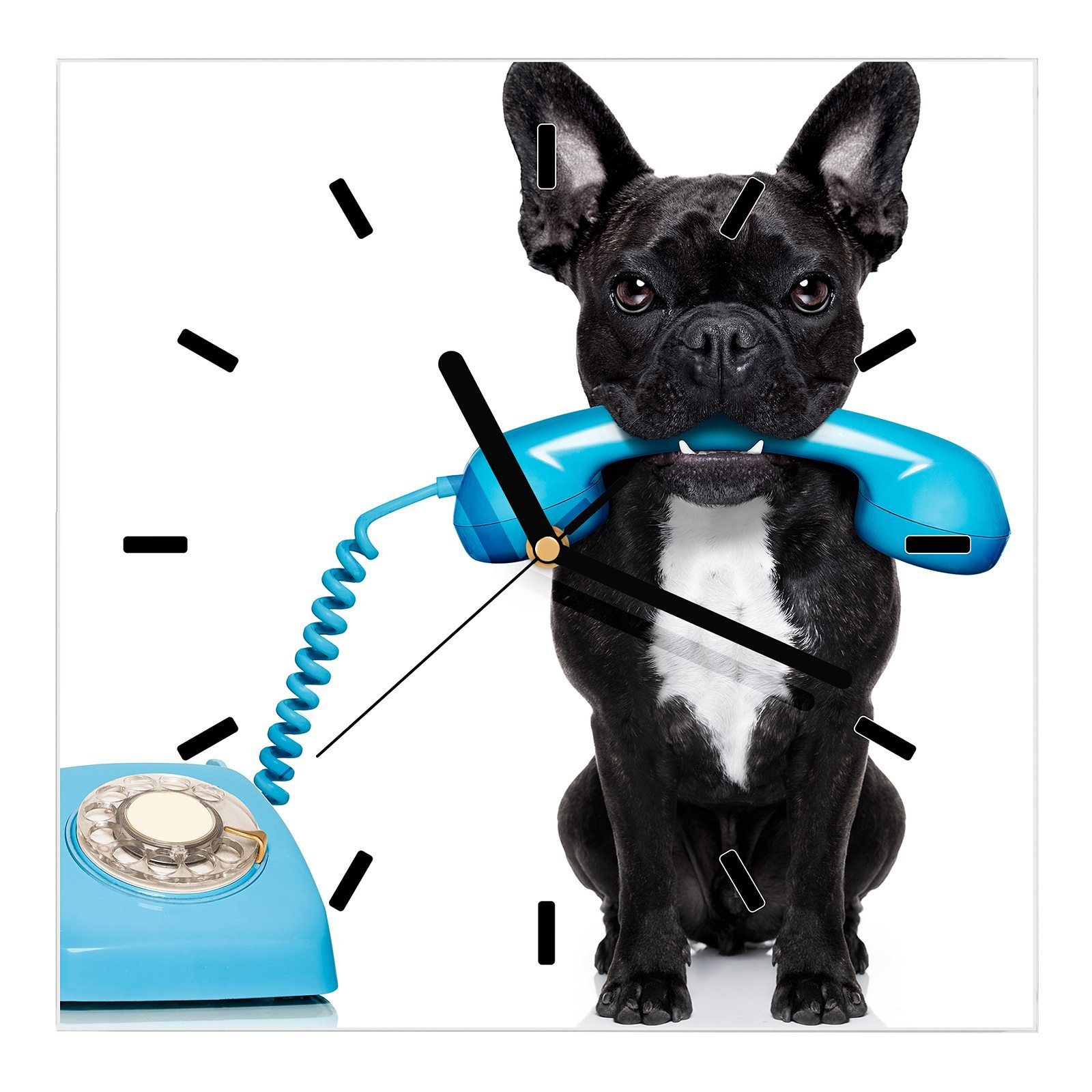 Motiv Primedeco Wandkunst mit Telefonhörer Wanduhr Wanduhr Hund Glasuhr cm 30 mit 30 Größe x