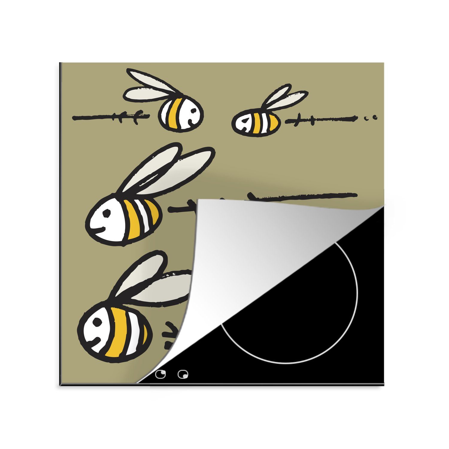 78x78 vor Arbeitsplatte fünf tlg), MuchoWow von Illustration küche Hintergrund, für (1 Eine einem cm, Ceranfeldabdeckung, beigen Vinyl, Bienen Herdblende-/Abdeckplatte
