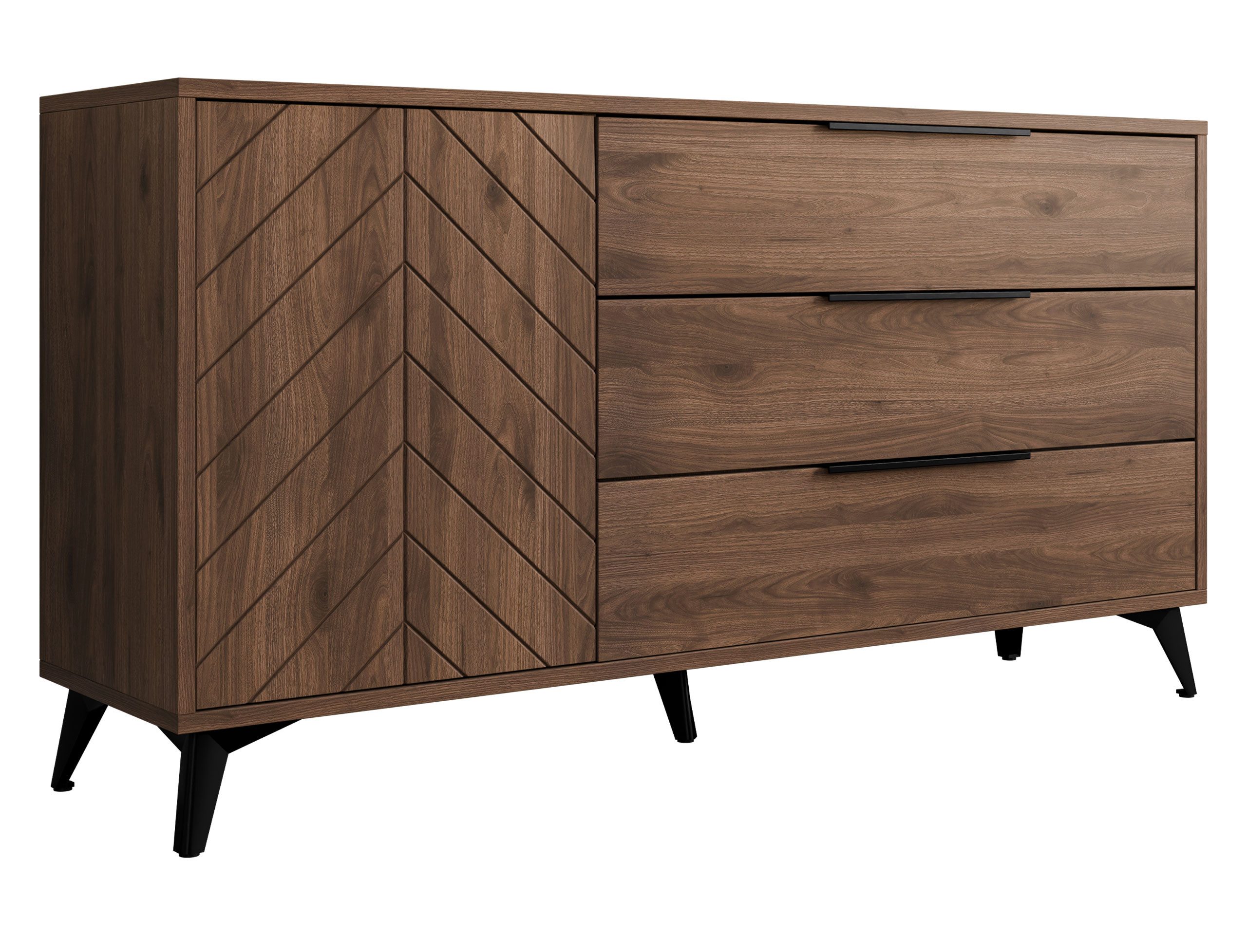 MIRJAN24 Kommode Xylix Bis 1D3SZ (mit Drehtür und drei Schubladen), Griffe und Füße aus Metall, 154x40x80 cm