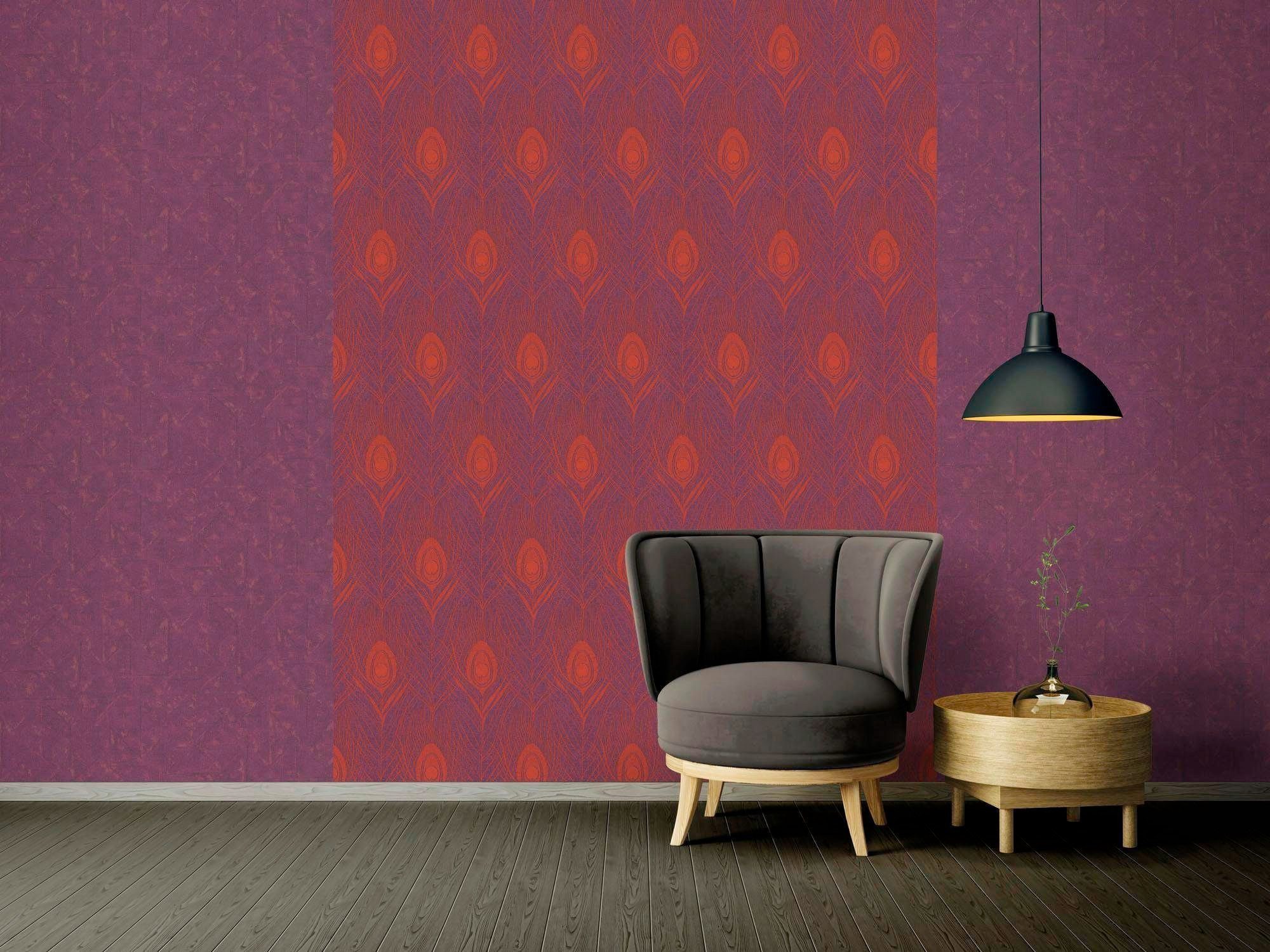 Designtapete Architects Federn Paper Absolutely Tapete Chic, St), Vliestapete (1 lila/orange/dunkelorange