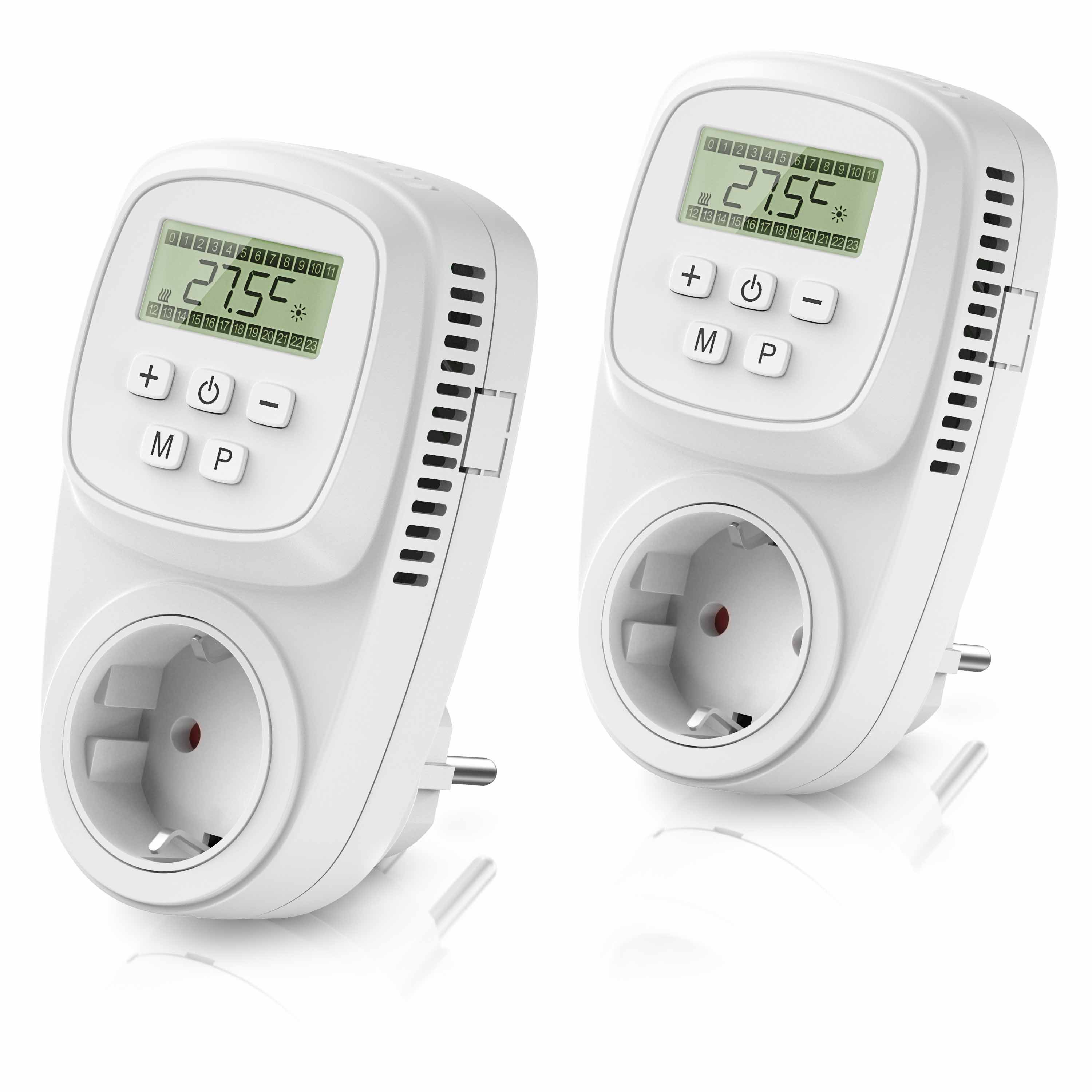 BEARWARE Steckdosen-Thermostat Steckdosen-Thermostat, digital programmierbar, 5–35 °C, max. 3680 W, Spar-Set, 2-St., digital programmierbar, Temperaturregelung 5° – 35°C