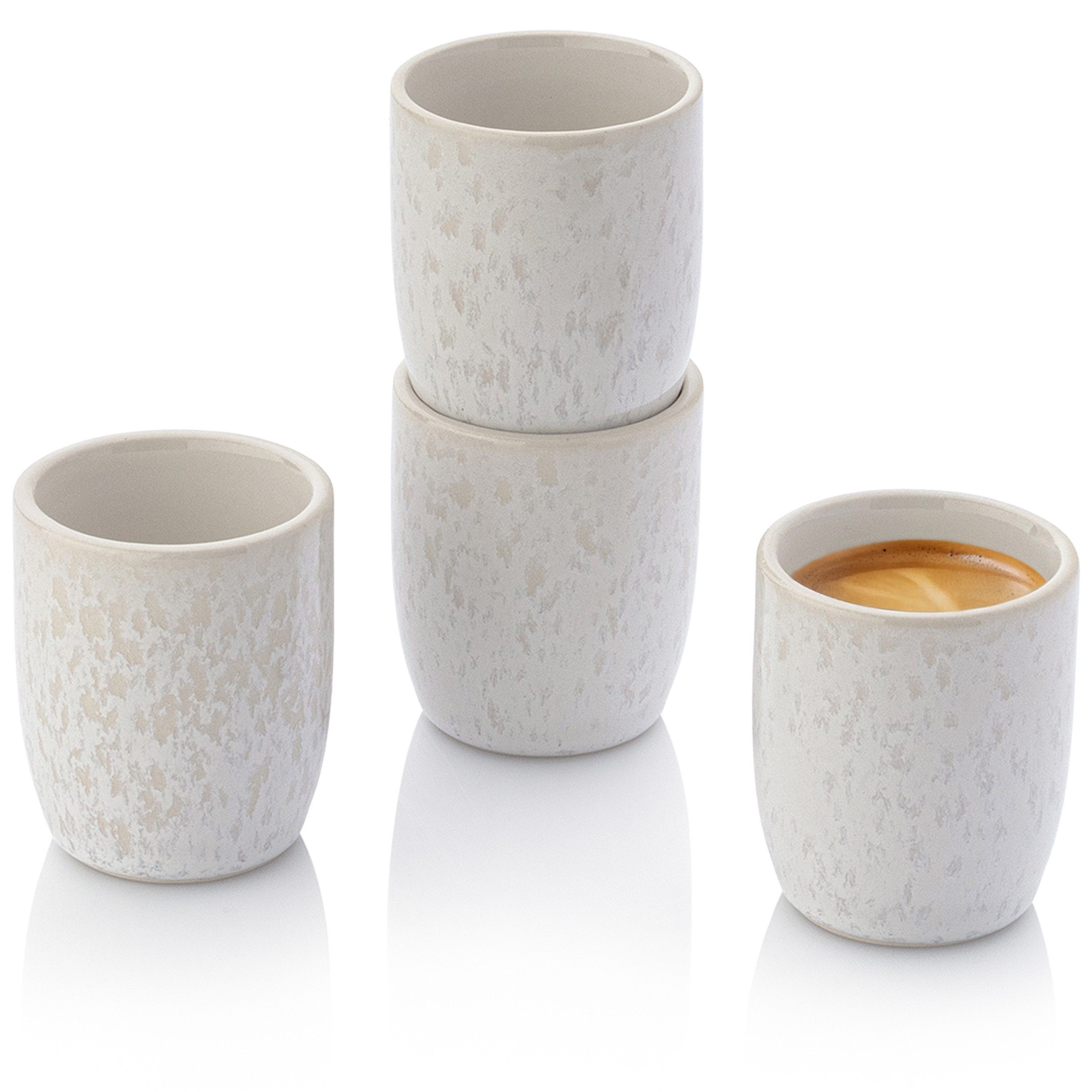 SÄNGER Becher Korfu Espressobecher Set (4-teilig), Steingut, Creme Farben mit sandiger Maserung, Handmade, Premium Collection