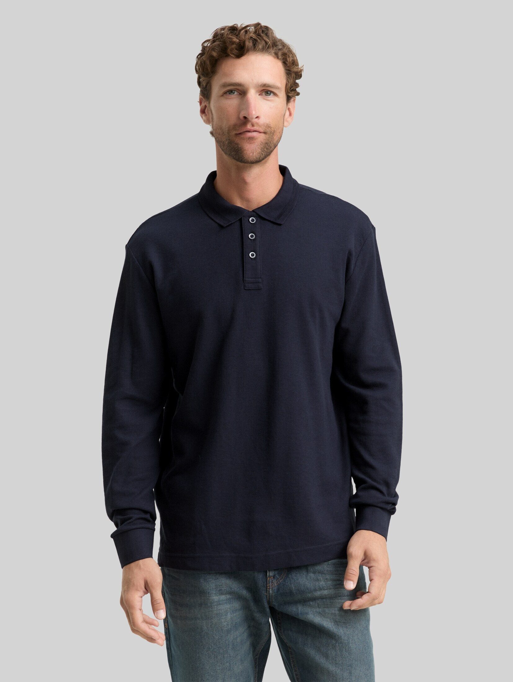 TOM TAILOR Langarm-Poloshirt Poloshirts Langarm Poloshirt mit Waffelstruktur